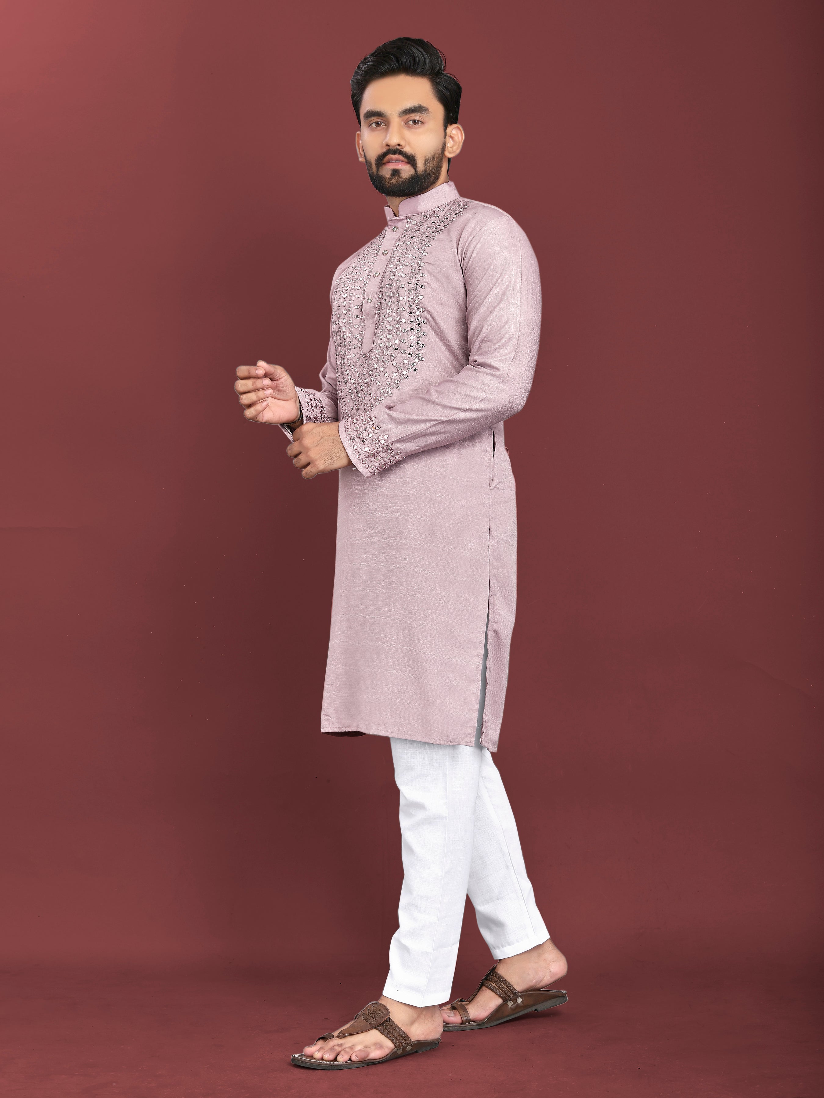 Kohinoor Kurta with Real Mirror Handwork Lavender