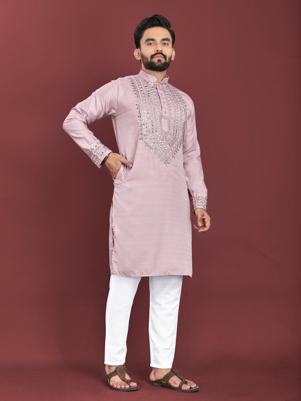 Kohinoor Kurta with Real Mirror Handwork Lavender