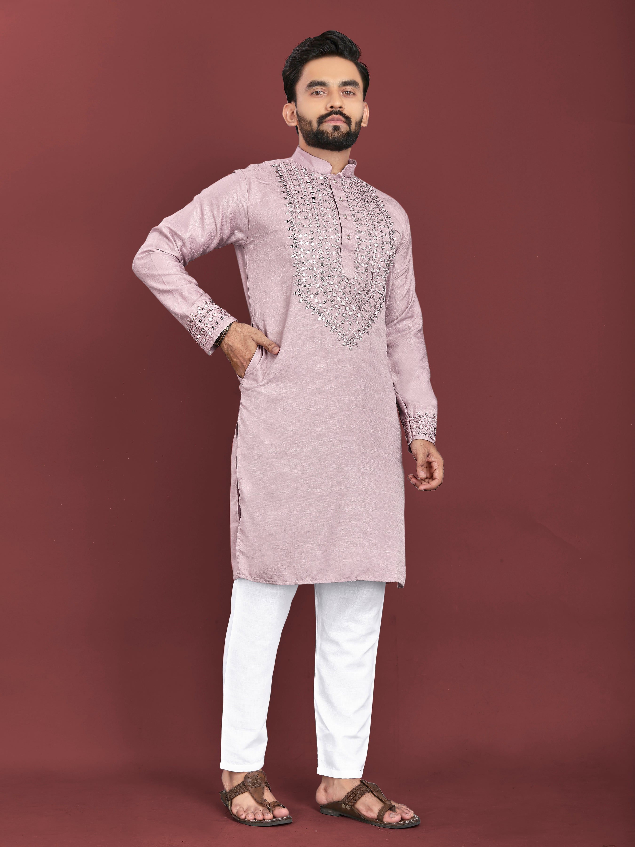 Kohinoor Kurta with Real Mirror Handwork Lavender