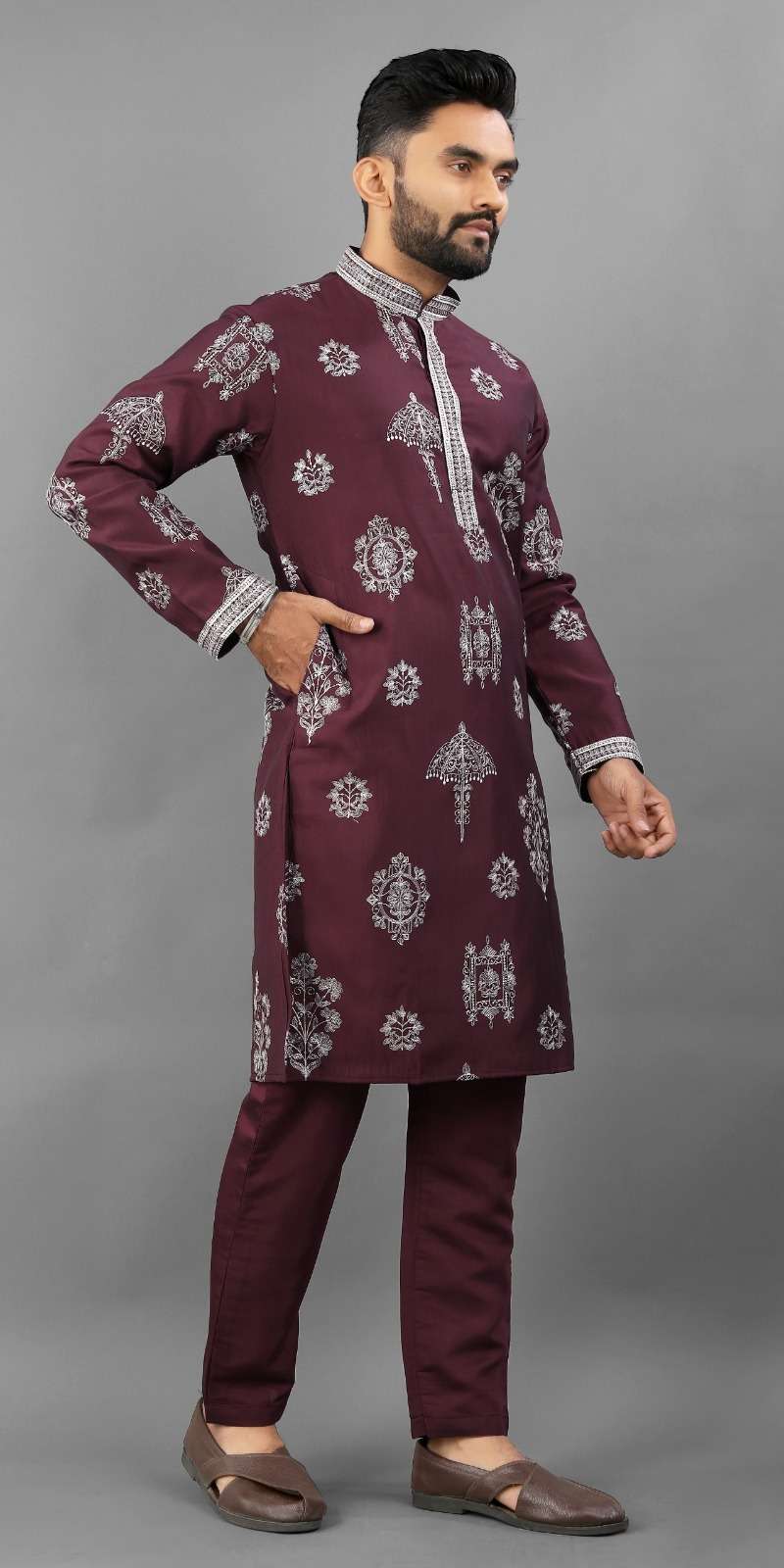 Men's Imperial Elegance Russian Silk Wine Kurta Set