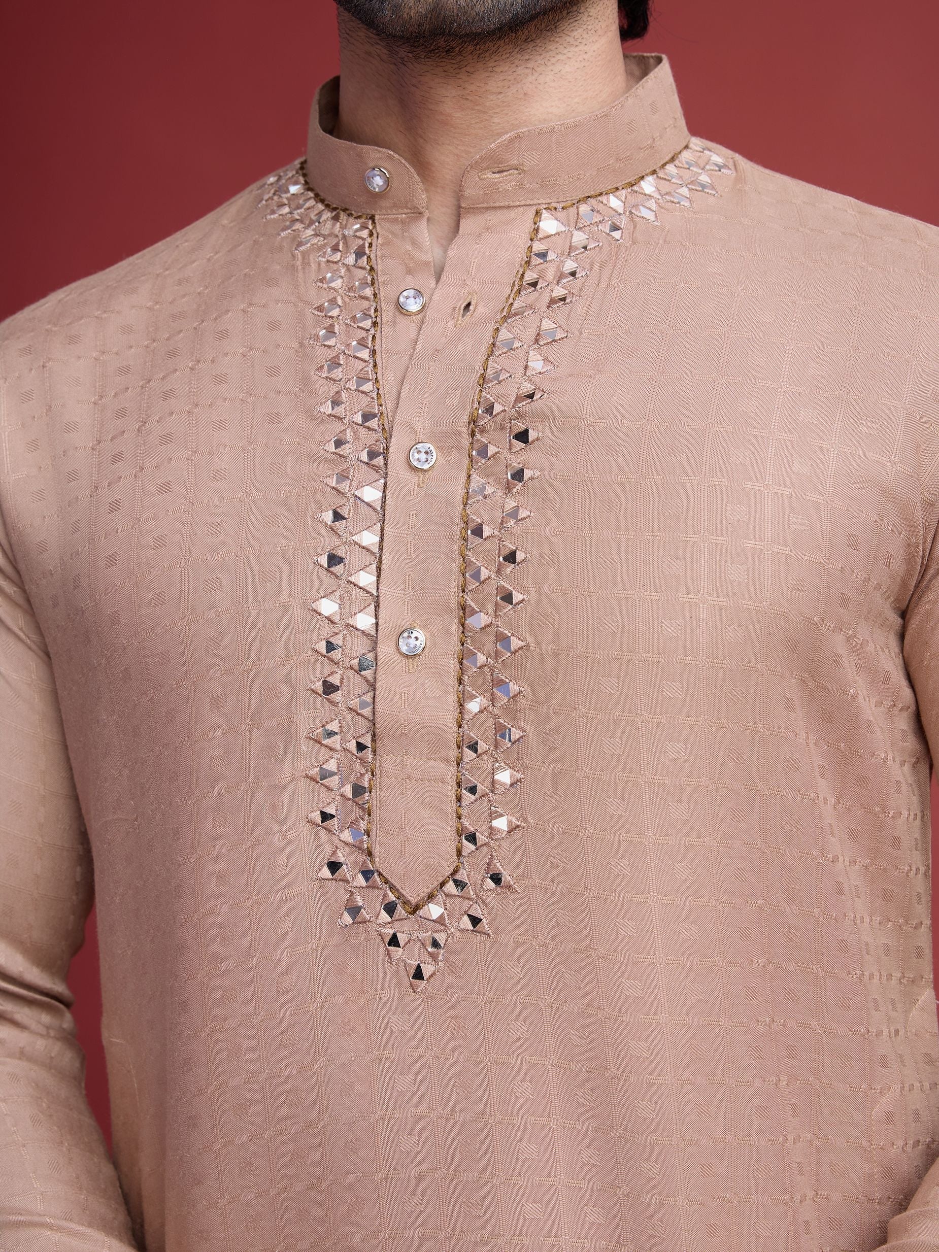 Men's Regal Weave Viscose Mirror beige Kurta