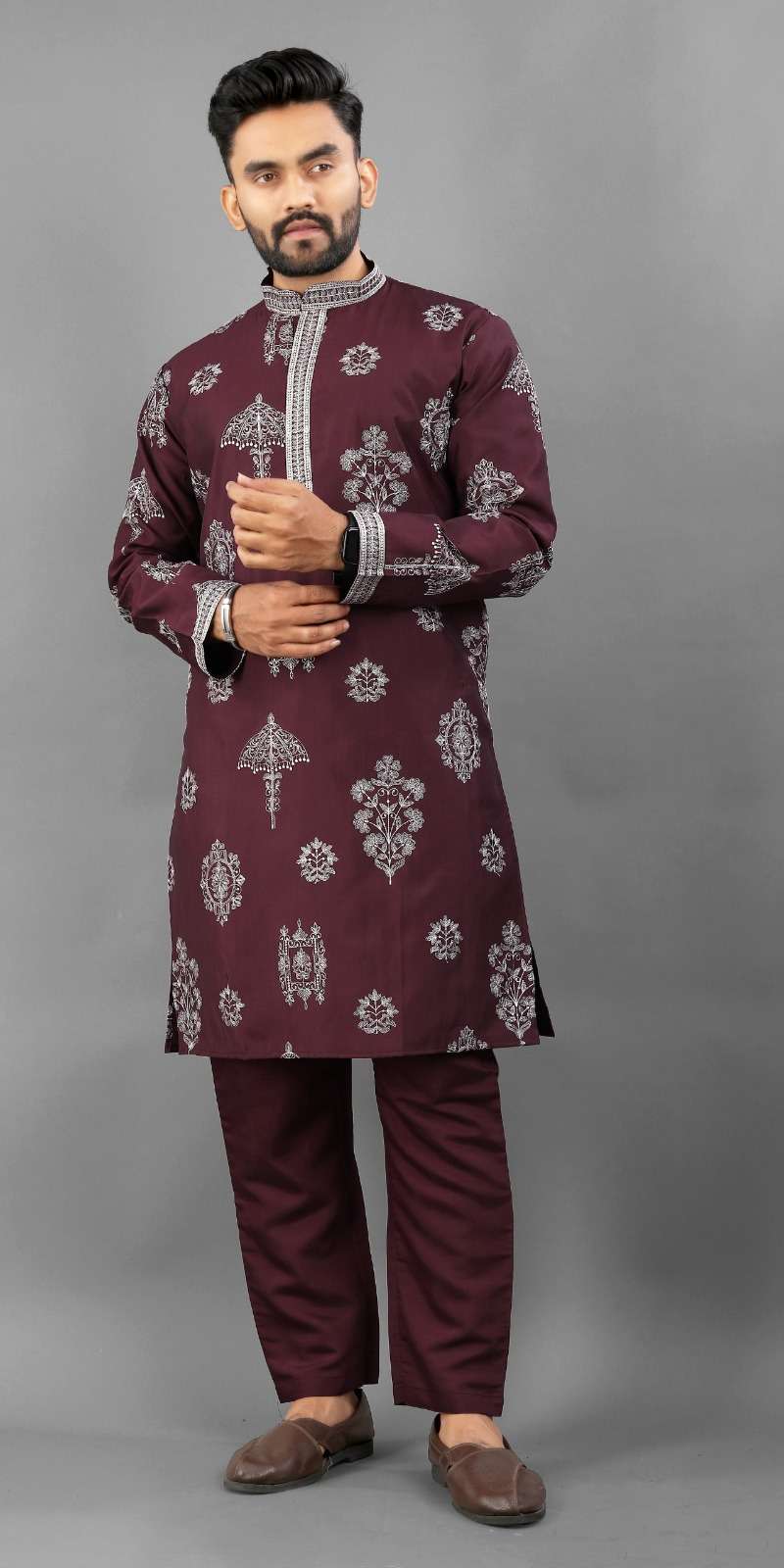 Men's Imperial Elegance Russian Silk Wine Kurta Set