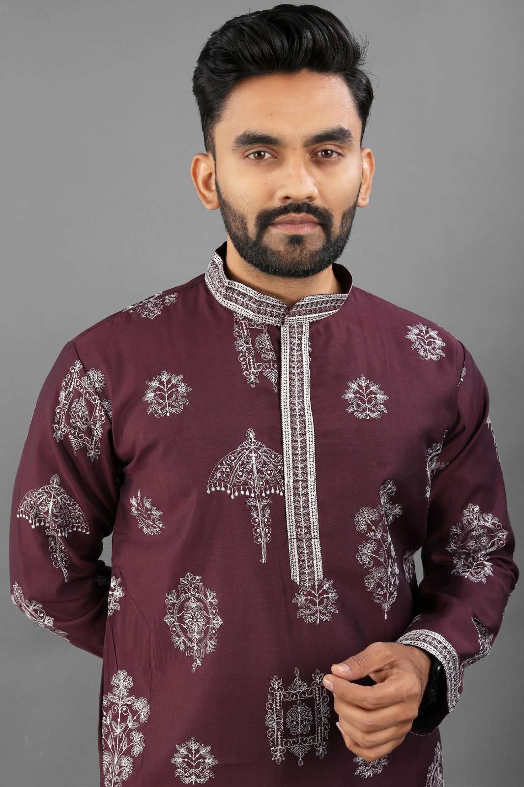 Men's Imperial Elegance Russian Silk Wine Kurta Set