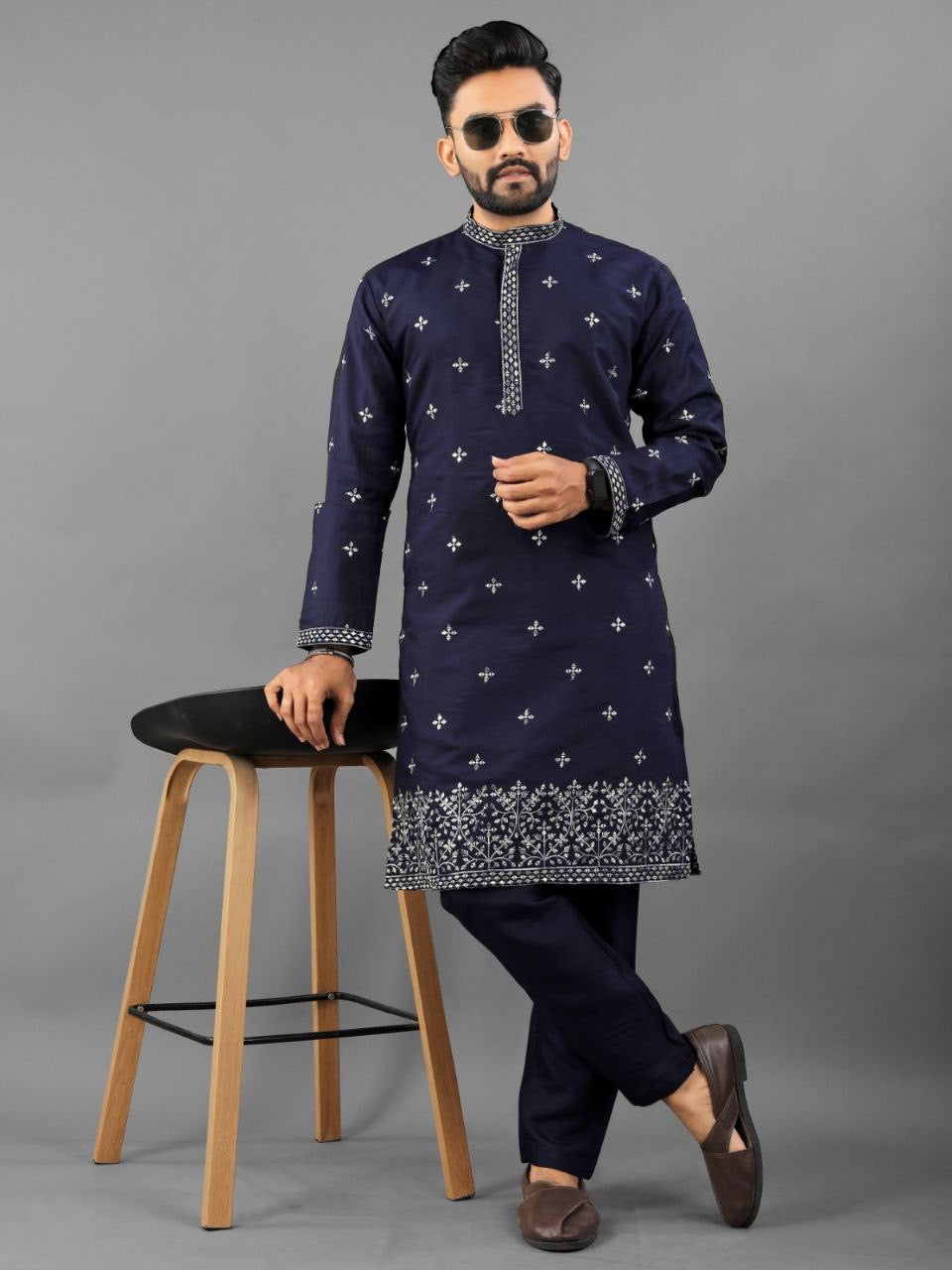 Men's Heritage Glory Russian Silk Blue Kurta Set