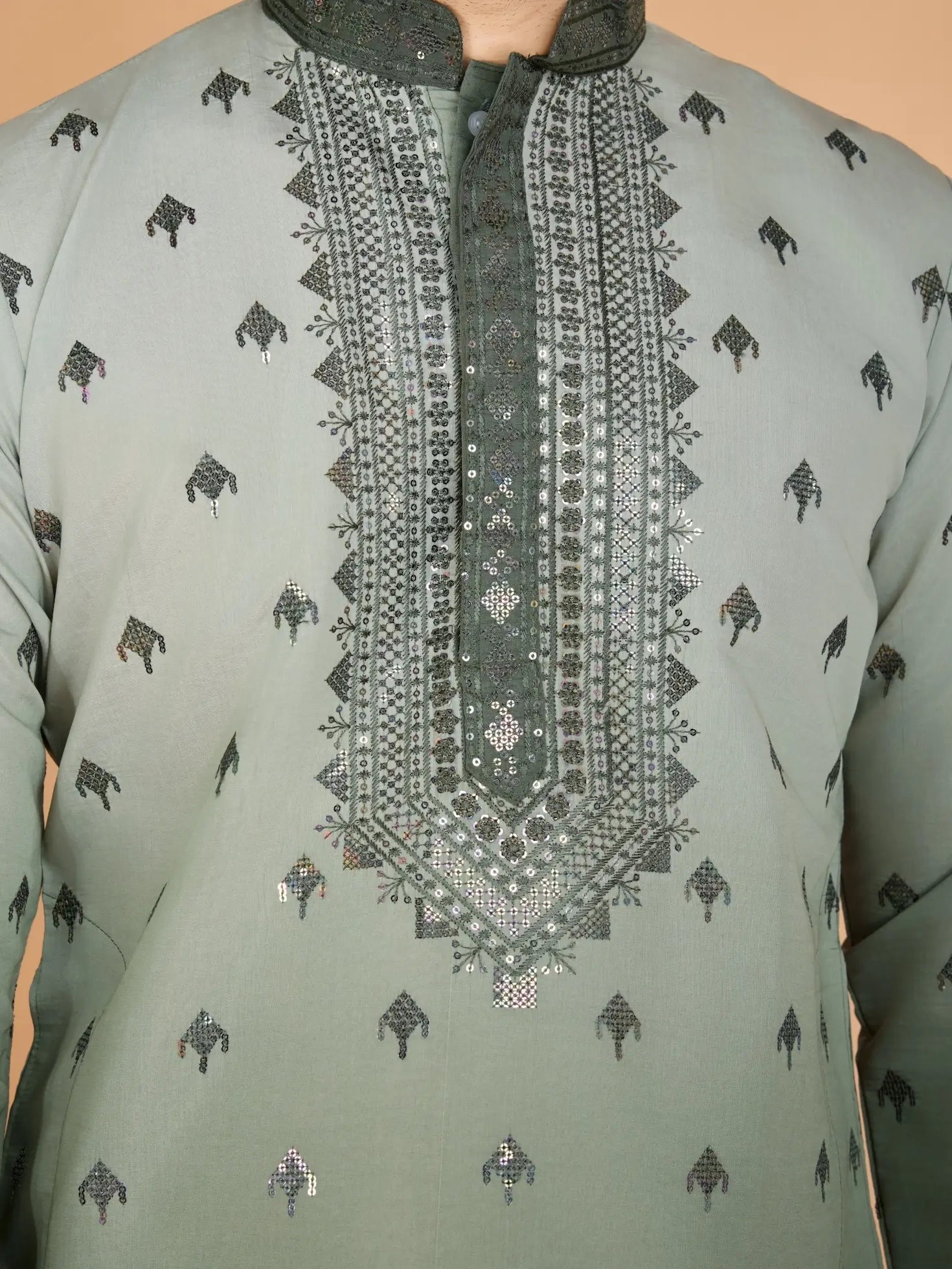 Men's Regal Elegance Silk Viscose Mehndi Kurta
