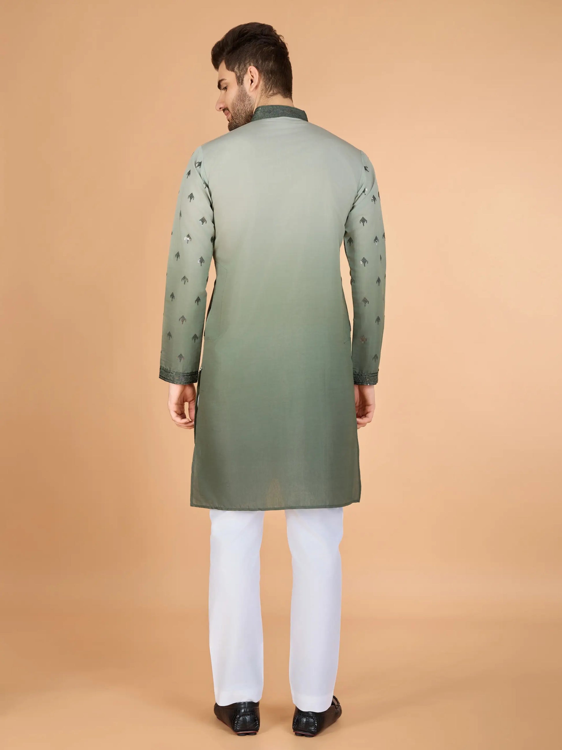 Men's Regal Elegance Silk Viscose Mehndi Kurta