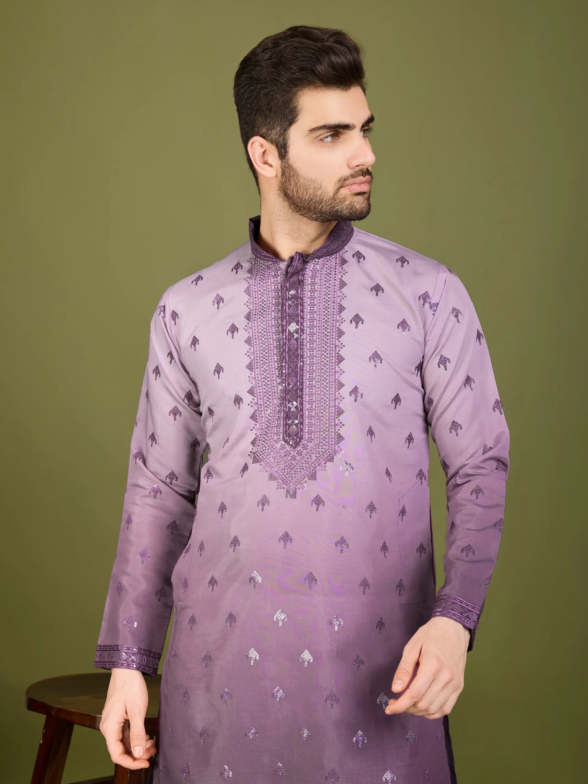 Men's Regal Elegance Silk Viscose Lavender Kurta