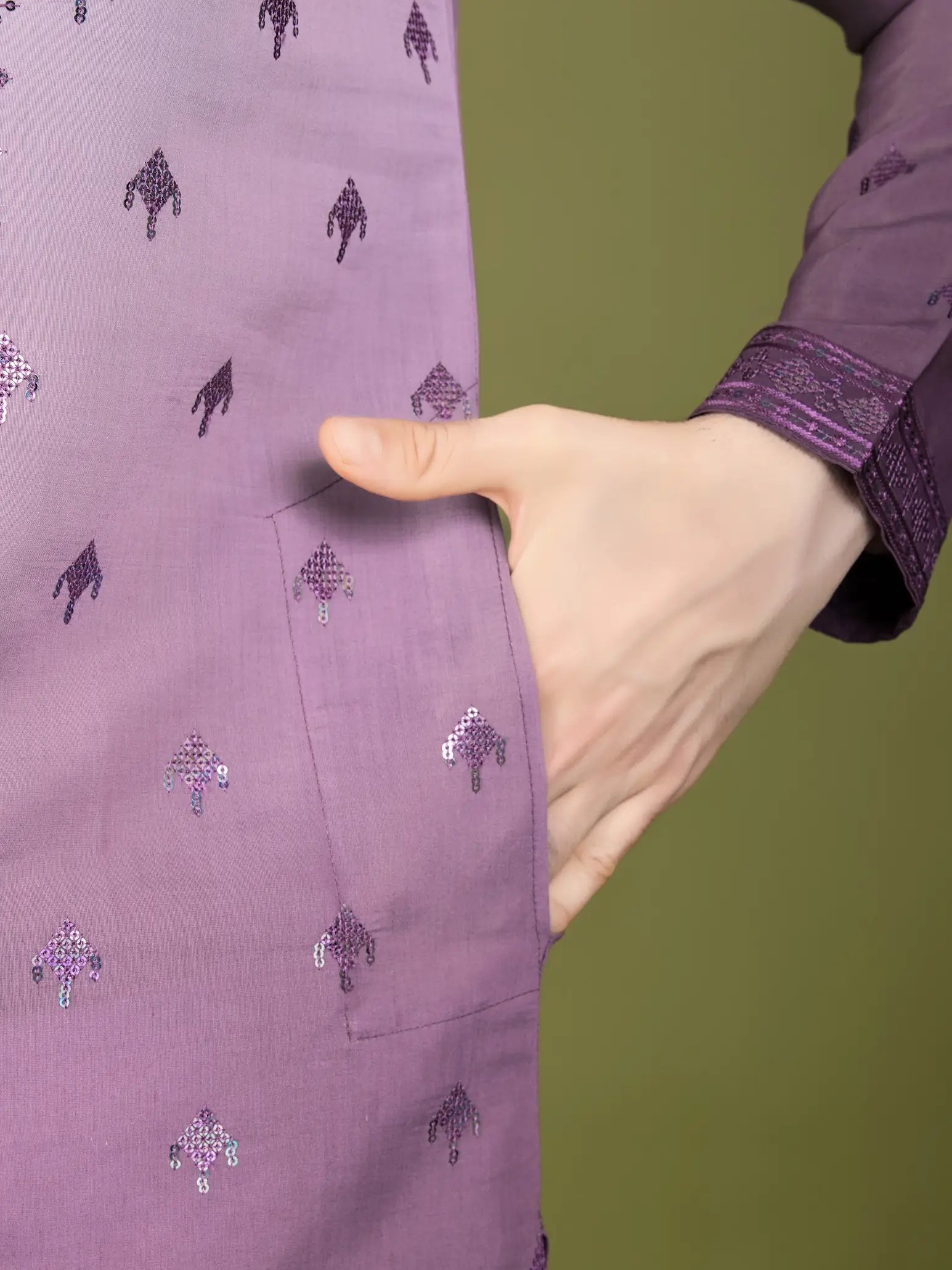 Men's Regal Elegance Silk Viscose Lavender Kurta