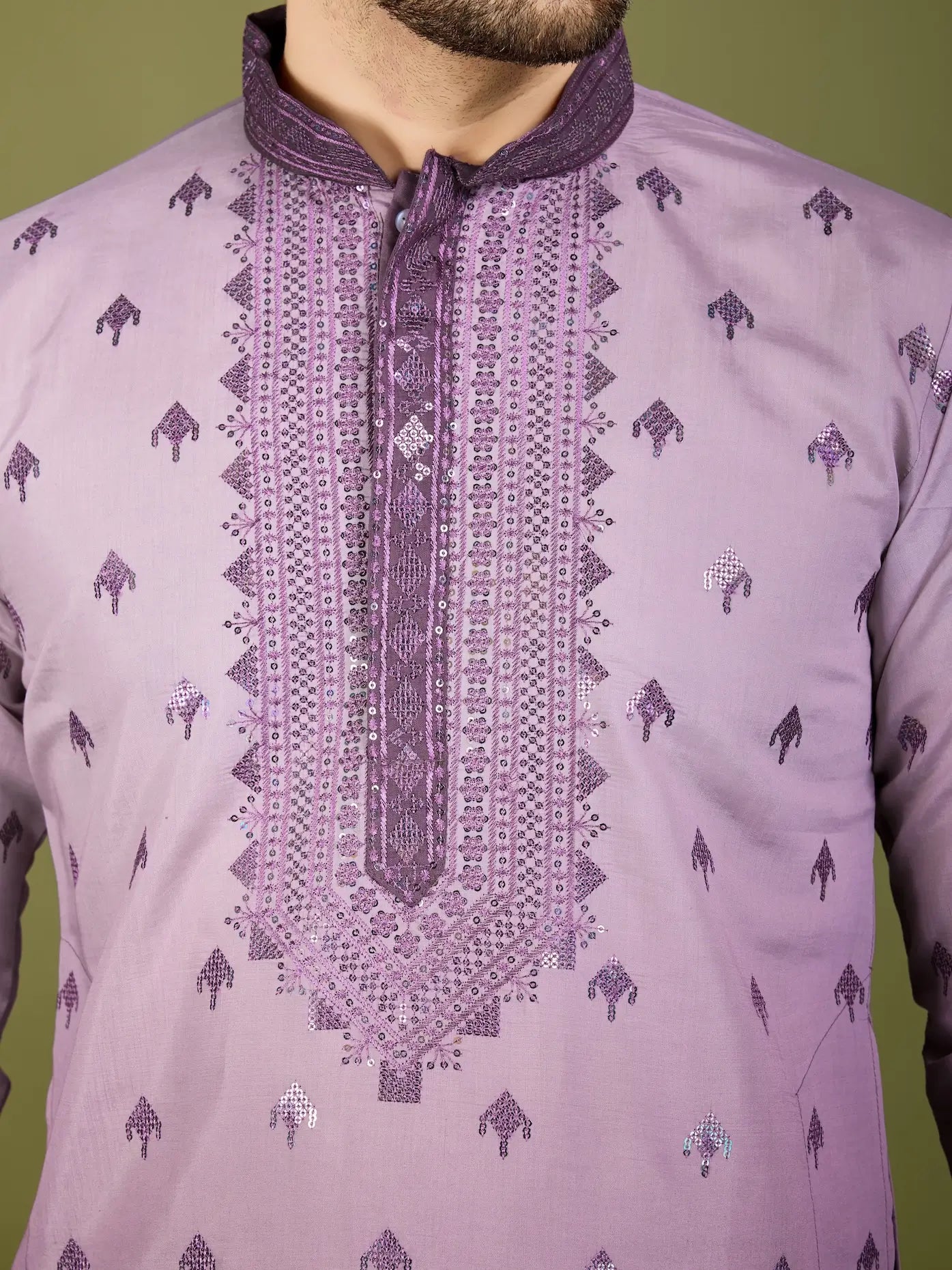 Men's Regal Elegance Silk Viscose Lavender Kurta