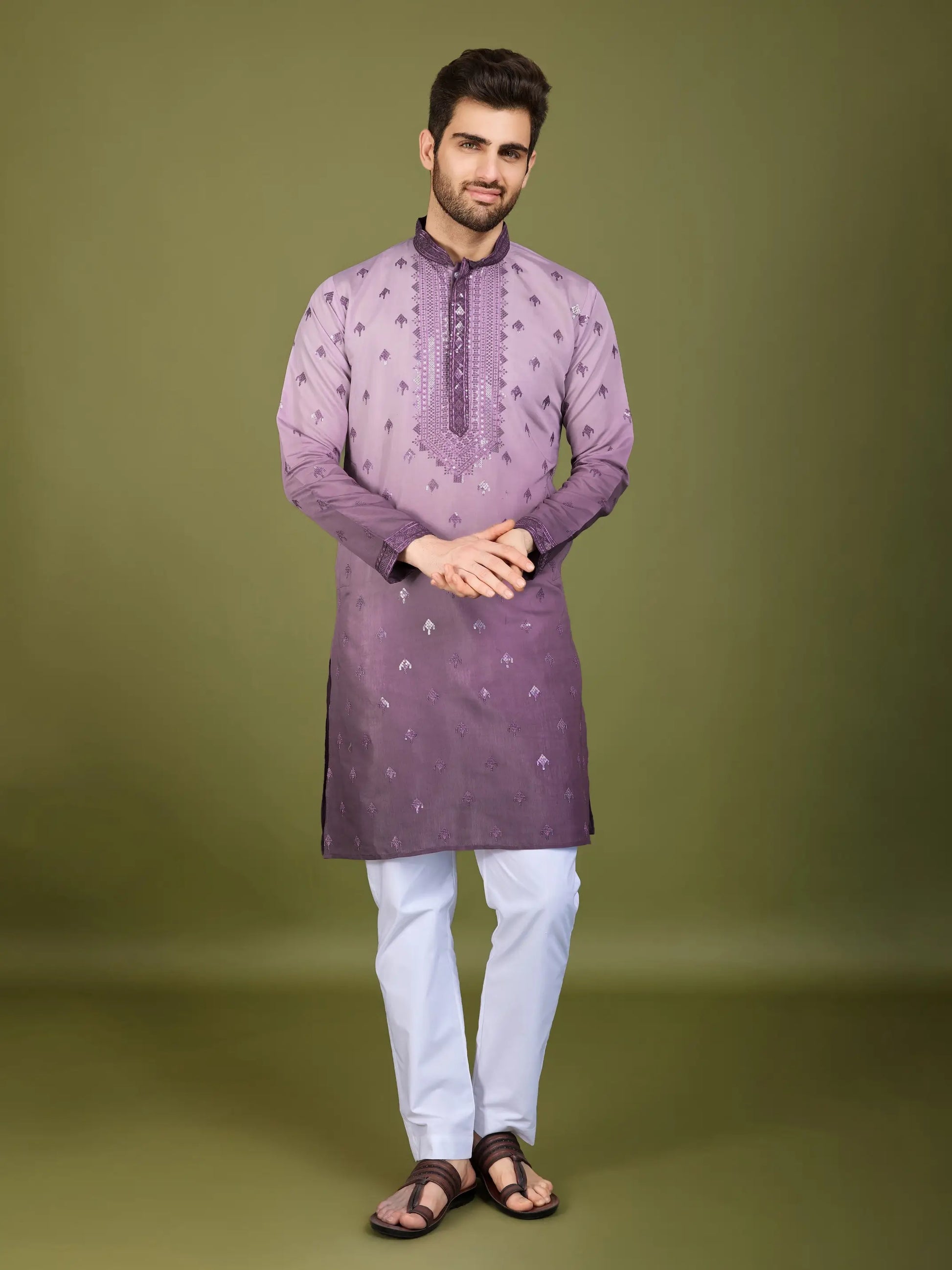 Men's Regal Elegance Silk Viscose Lavender Kurta