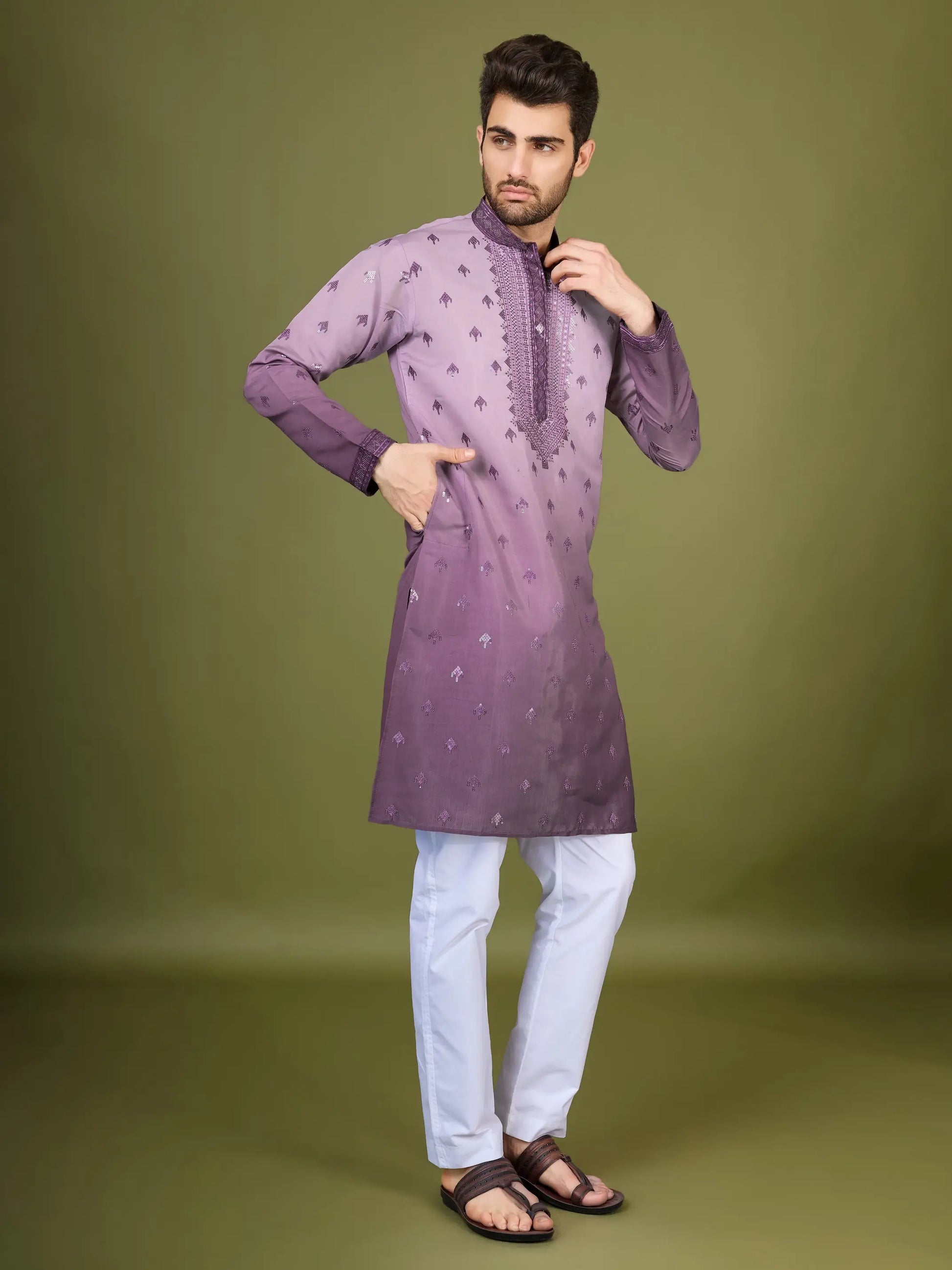 Men's Regal Elegance Silk Viscose Lavender Kurta