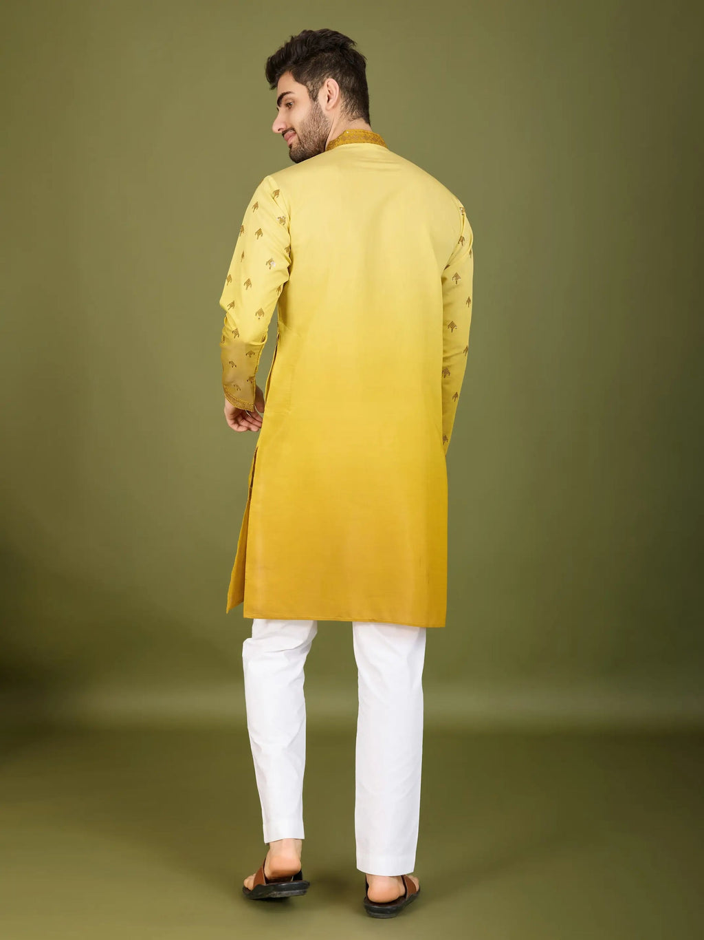 Men's Regal Elegance Silk Viscose Yellow Kurta