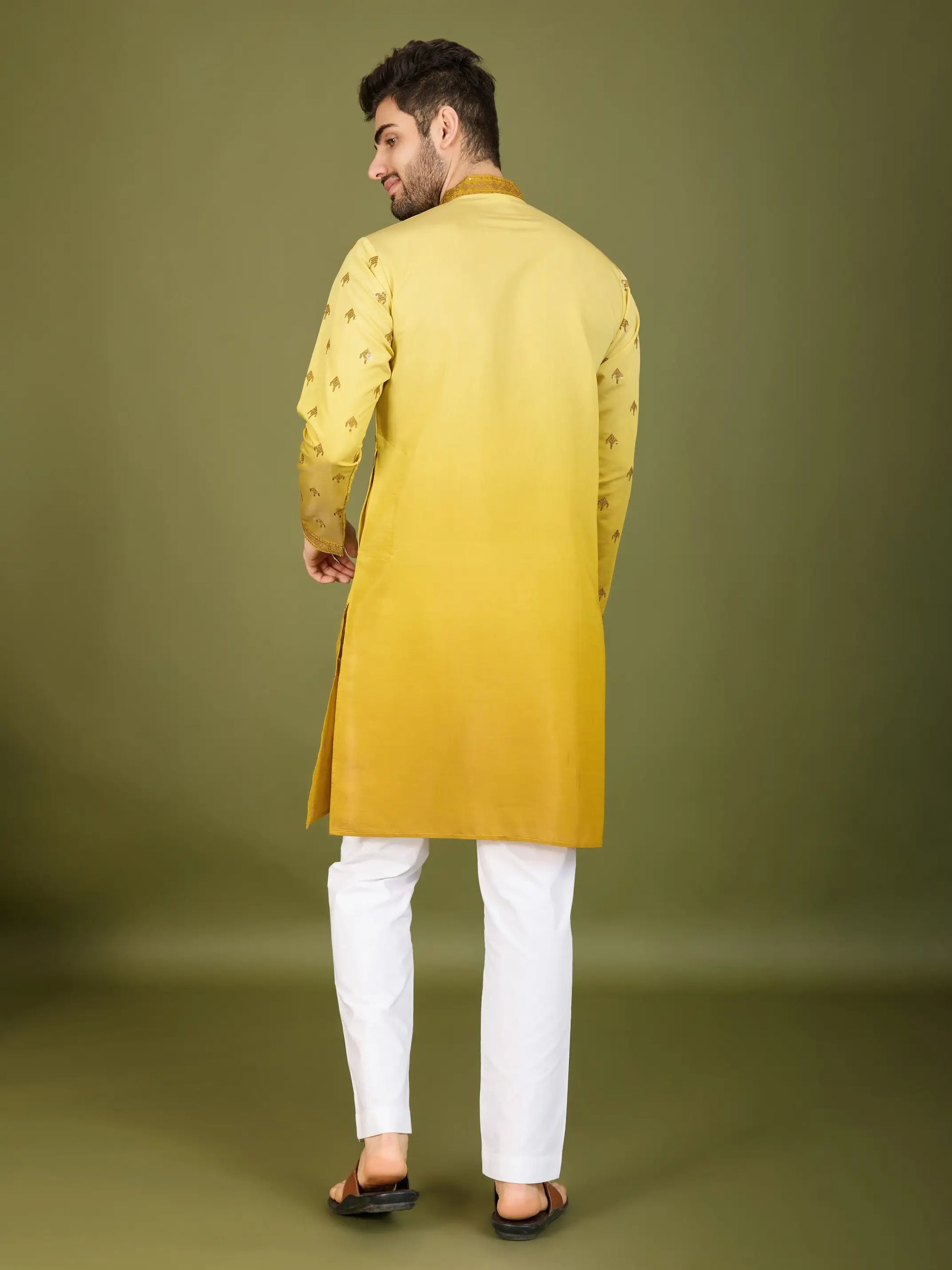Men's Regal Elegance Silk Viscose Yellow Kurta