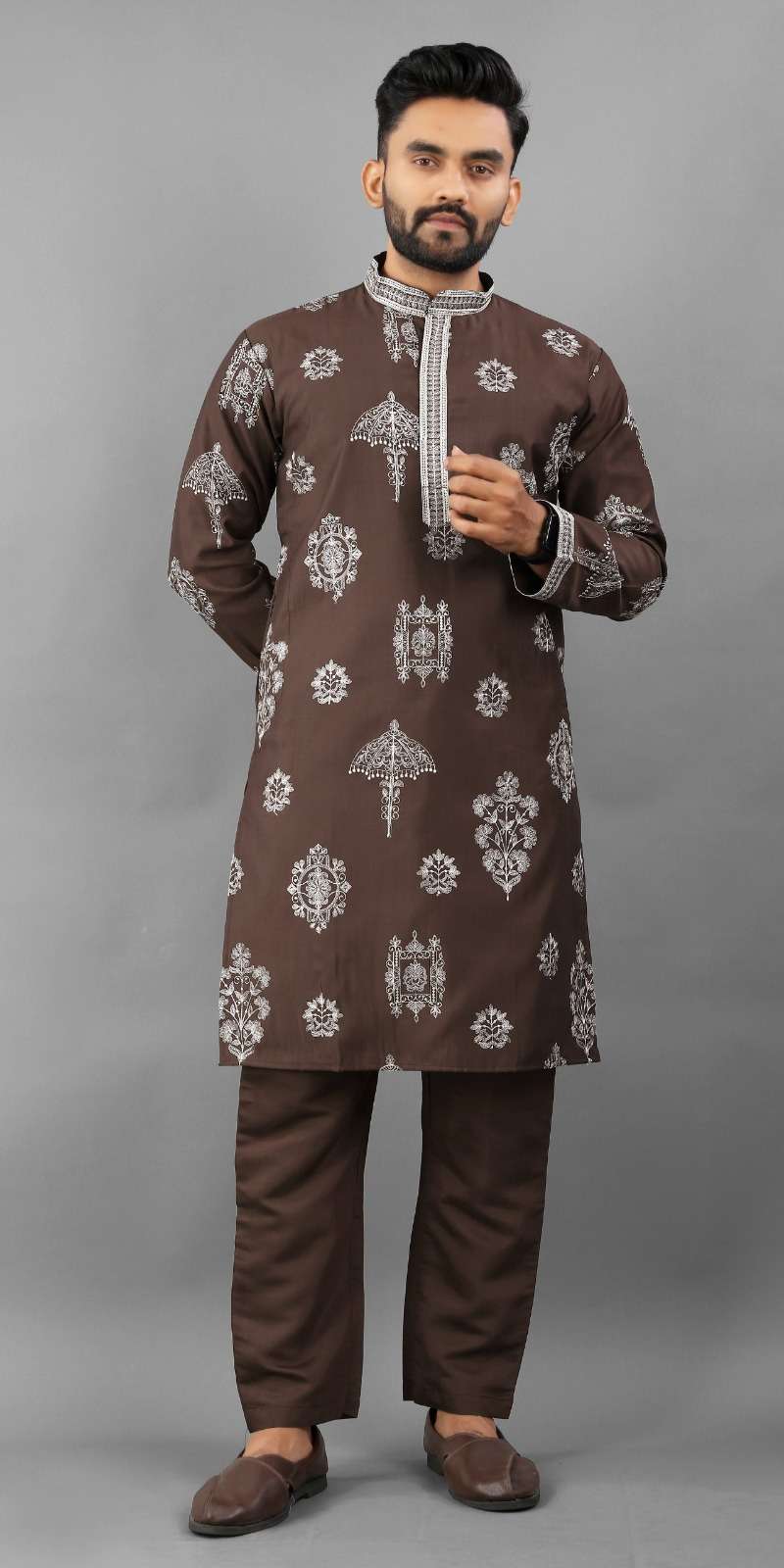 Men's Imperial Elegance Russian Silk Chocolate Kurta Set