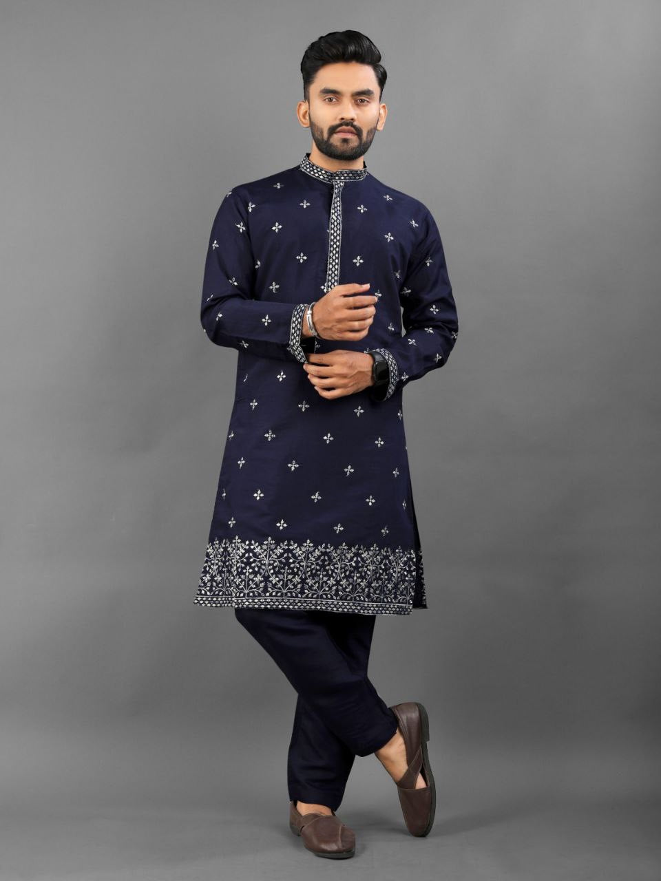 Men's Heritage Glory Russian Silk Blue Kurta Set