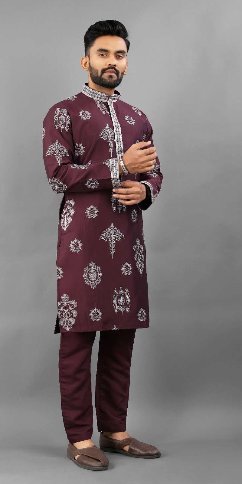 Men's Imperial Elegance Russian Silk Wine Kurta Set