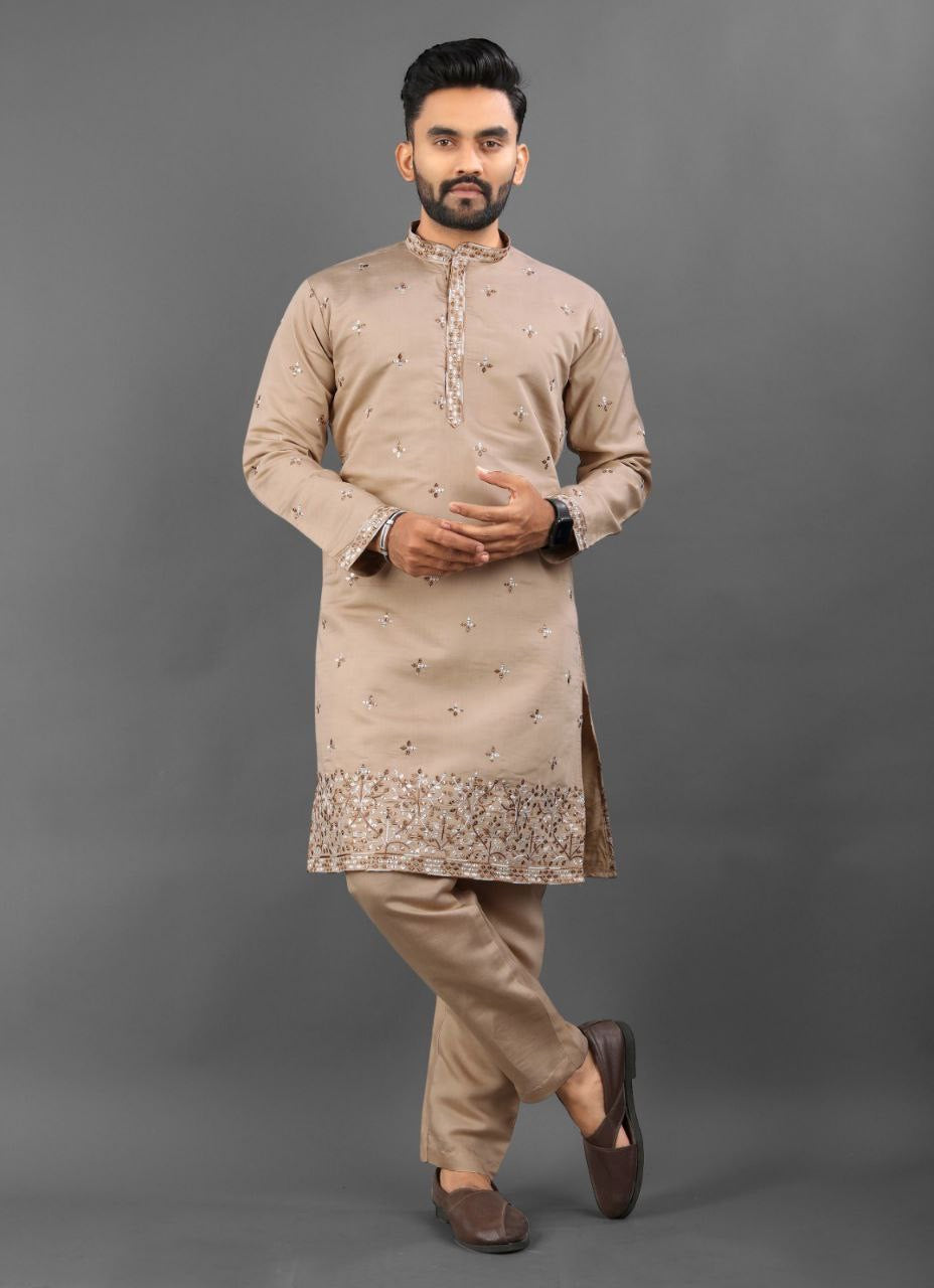 Men's Heritage Glory Russian Silk Cream Kurta Set