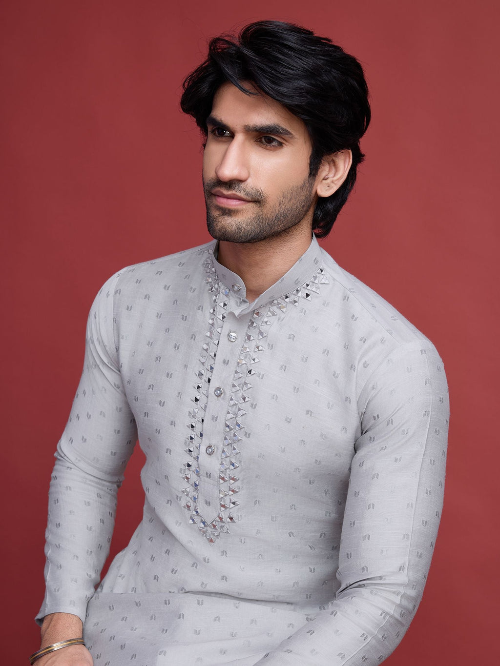 Men's Regal Weave Viscose Mirror Grey Kurta