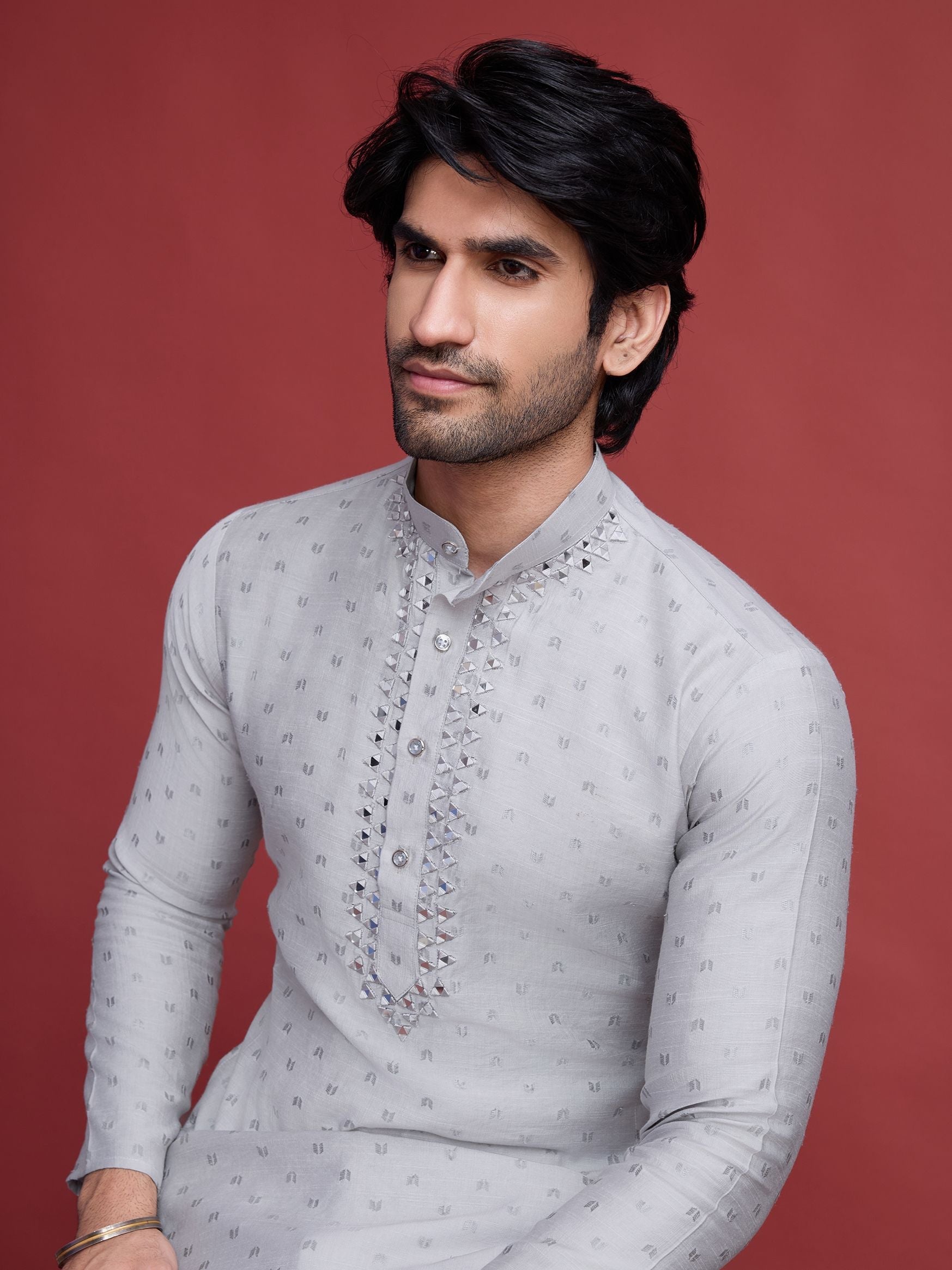 Men's Regal Weave Viscose Mirror Grey Kurta