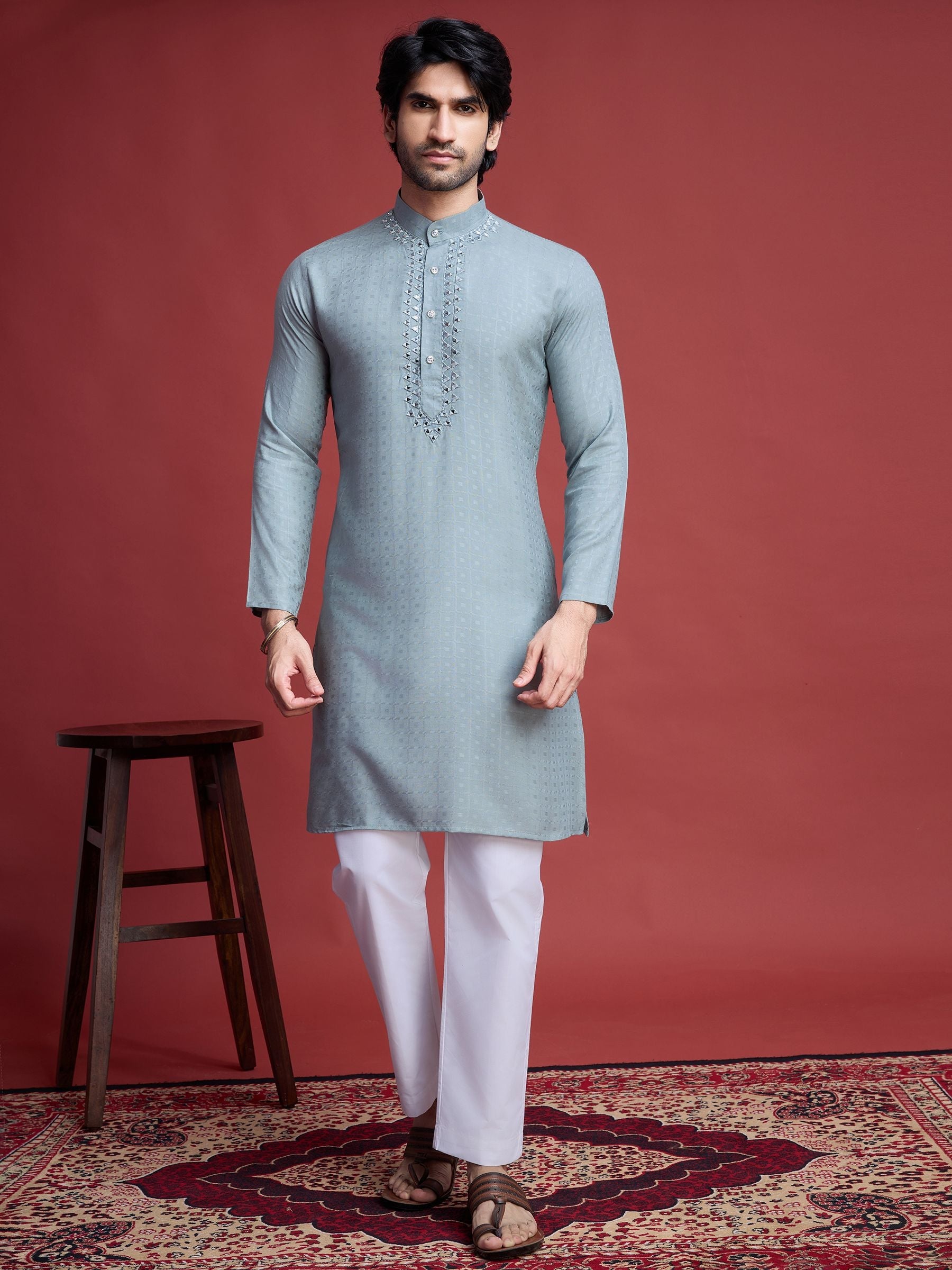 Men's Regal Weave Viscose Mirror Pista Kurta