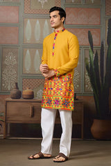 Men's Traditional Designer Yellow Kurta