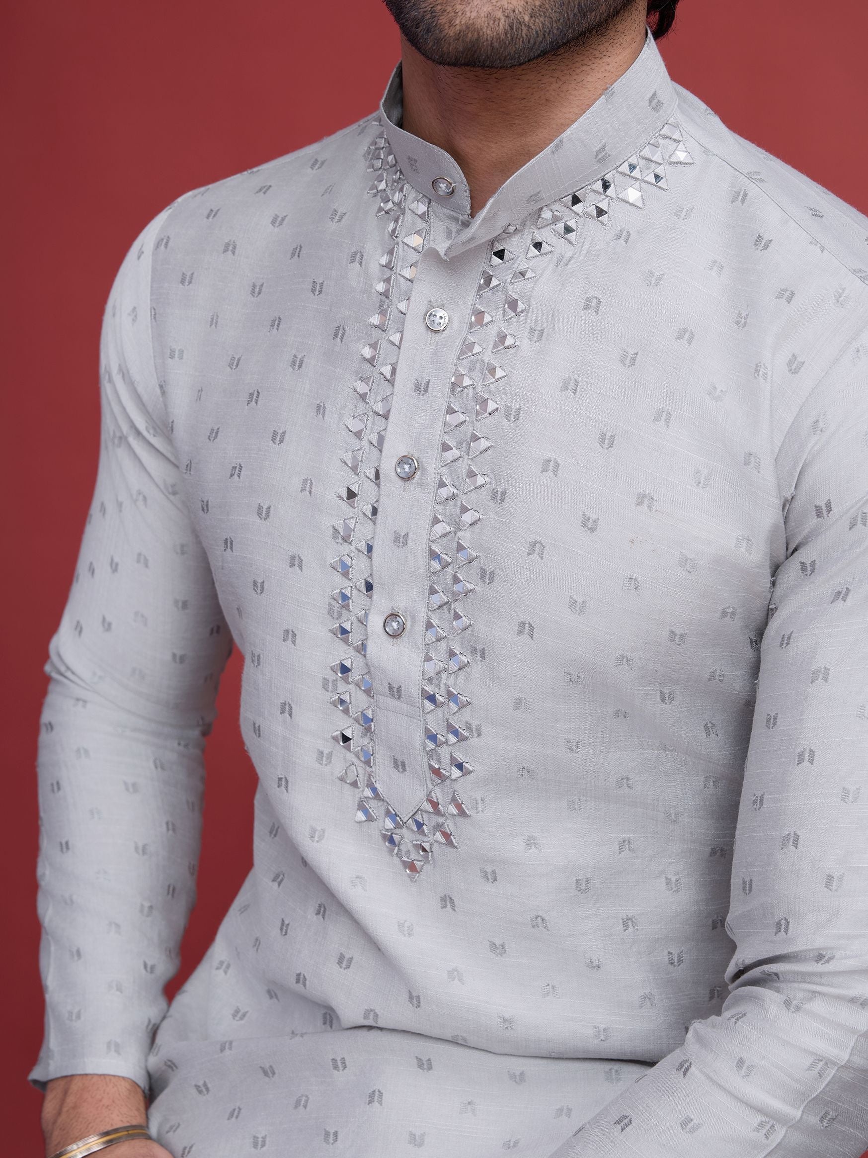 Men's Regal Weave Viscose Mirror Grey Kurta