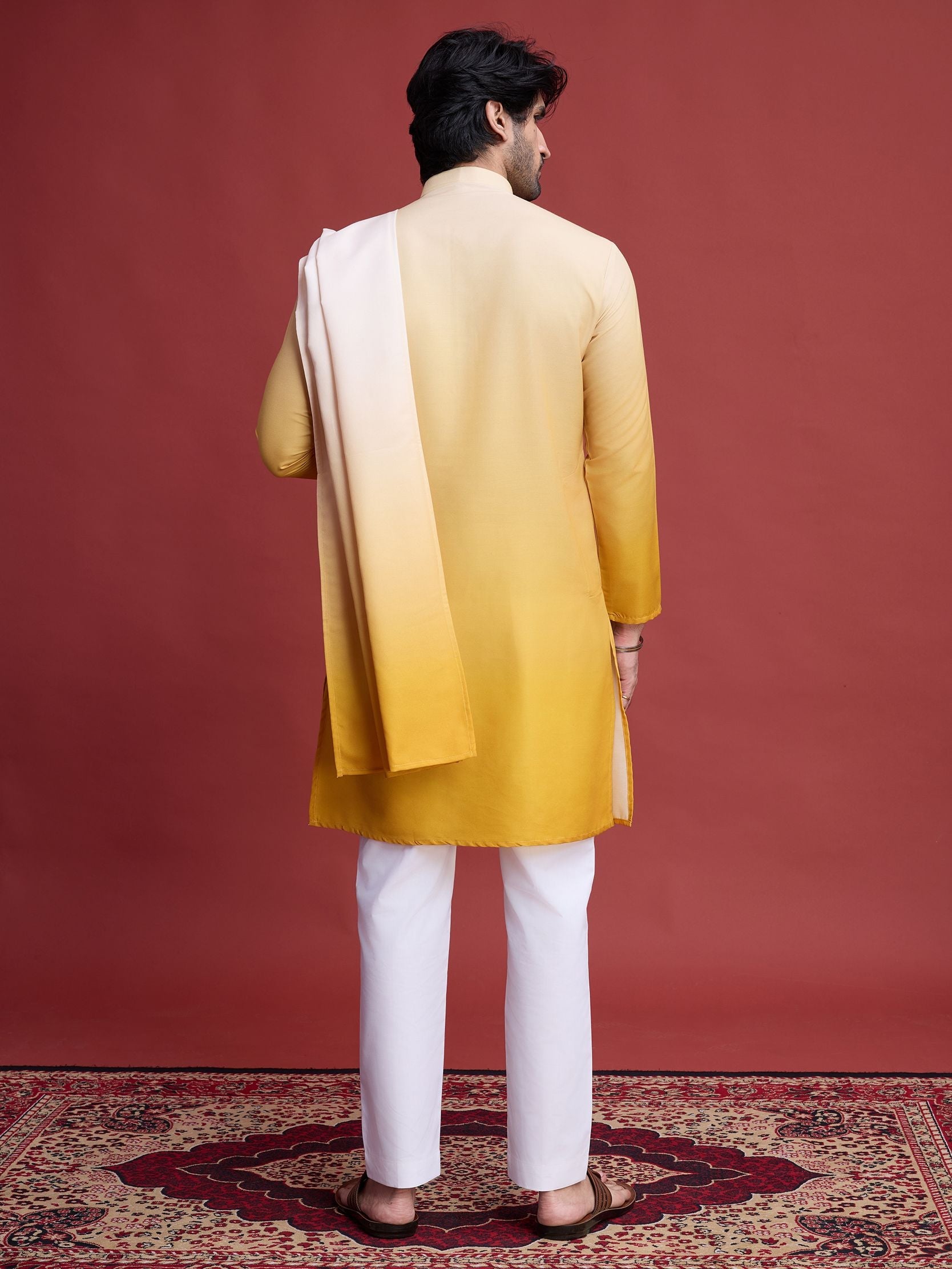 Men's Real Radiant Reflection Mirror Work Yellow Kurta