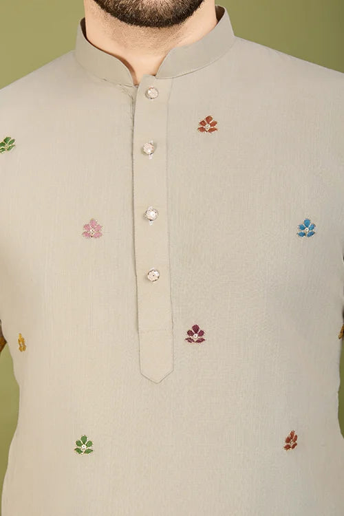 Men's Elegant Charm Cotton Embroidered beige Kurta