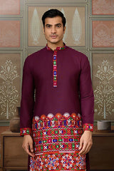 Men's Traditional Designer Wine Kurta