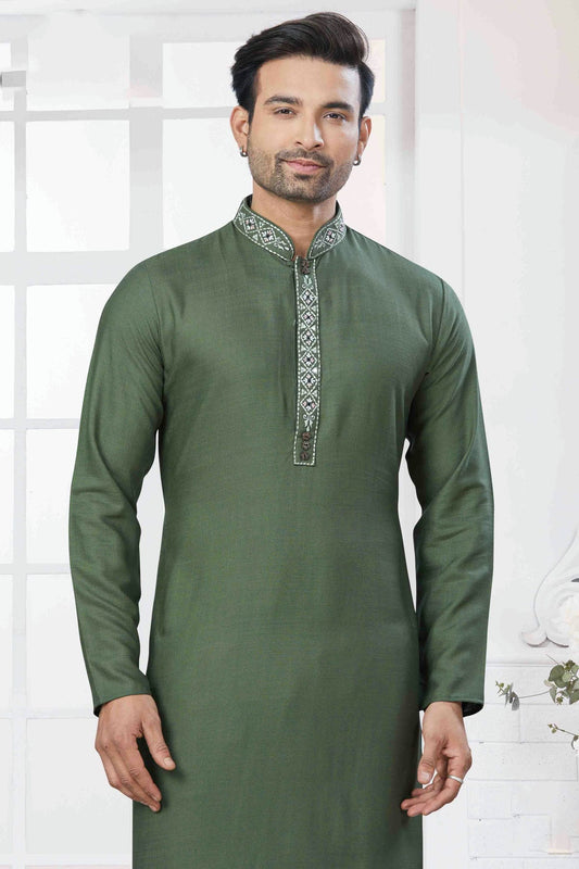 Men's Royal Essence Pure Cotton Green Kurta