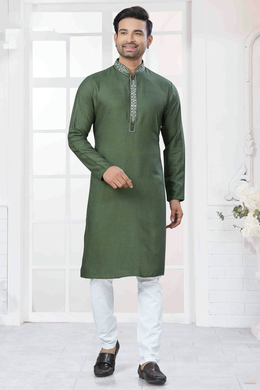 Men's Royal Essence Pure Cotton Green Kurta