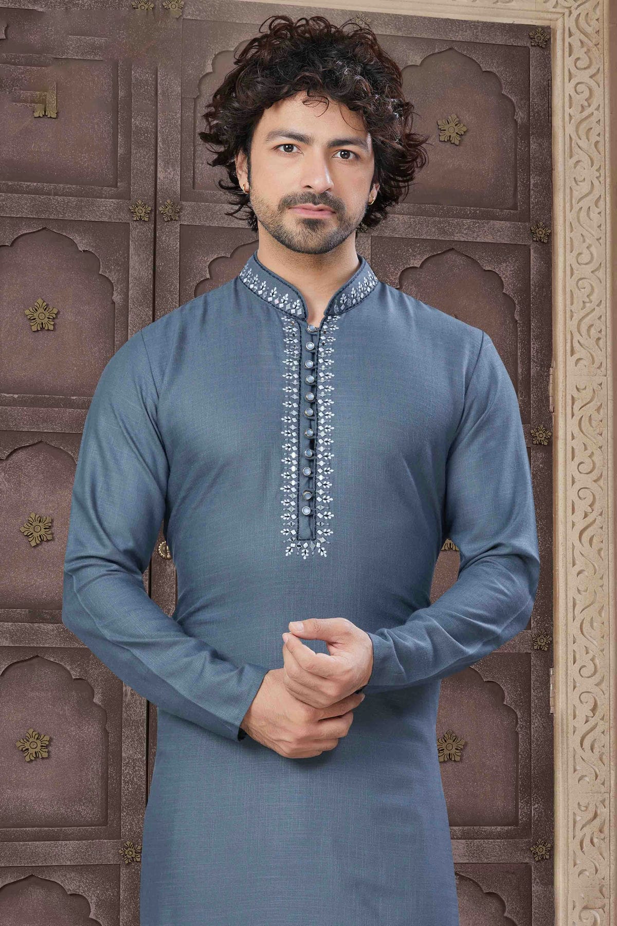 Men's Royal Essence Pure Cotton Tilt Blue Kurta