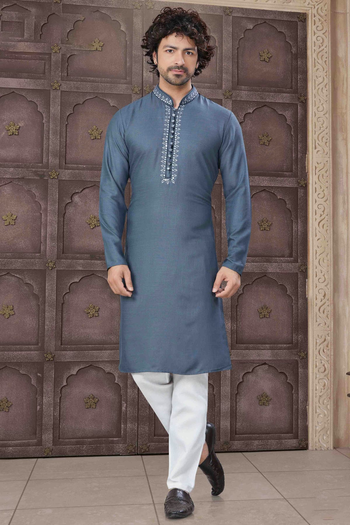 Men's Royal Essence Pure Cotton Tilt Blue Kurta