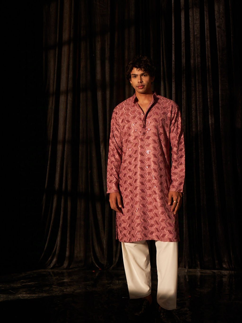 Men's Geometric Pattern Gajri Kurta