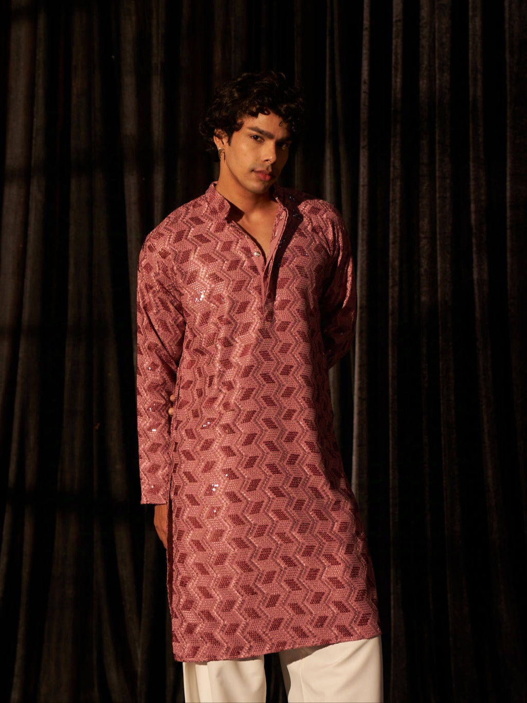 Men's Geometric Pattern Gajri Kurta