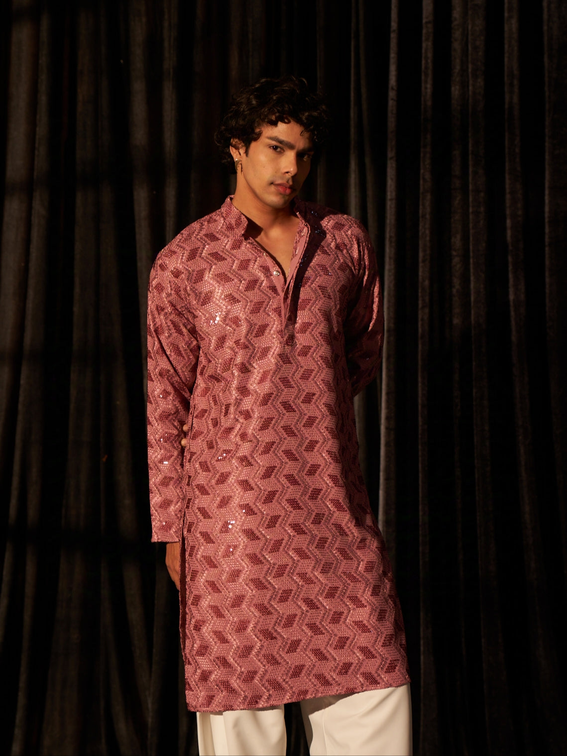 Men's Geometric Pattern Gajri Kurta