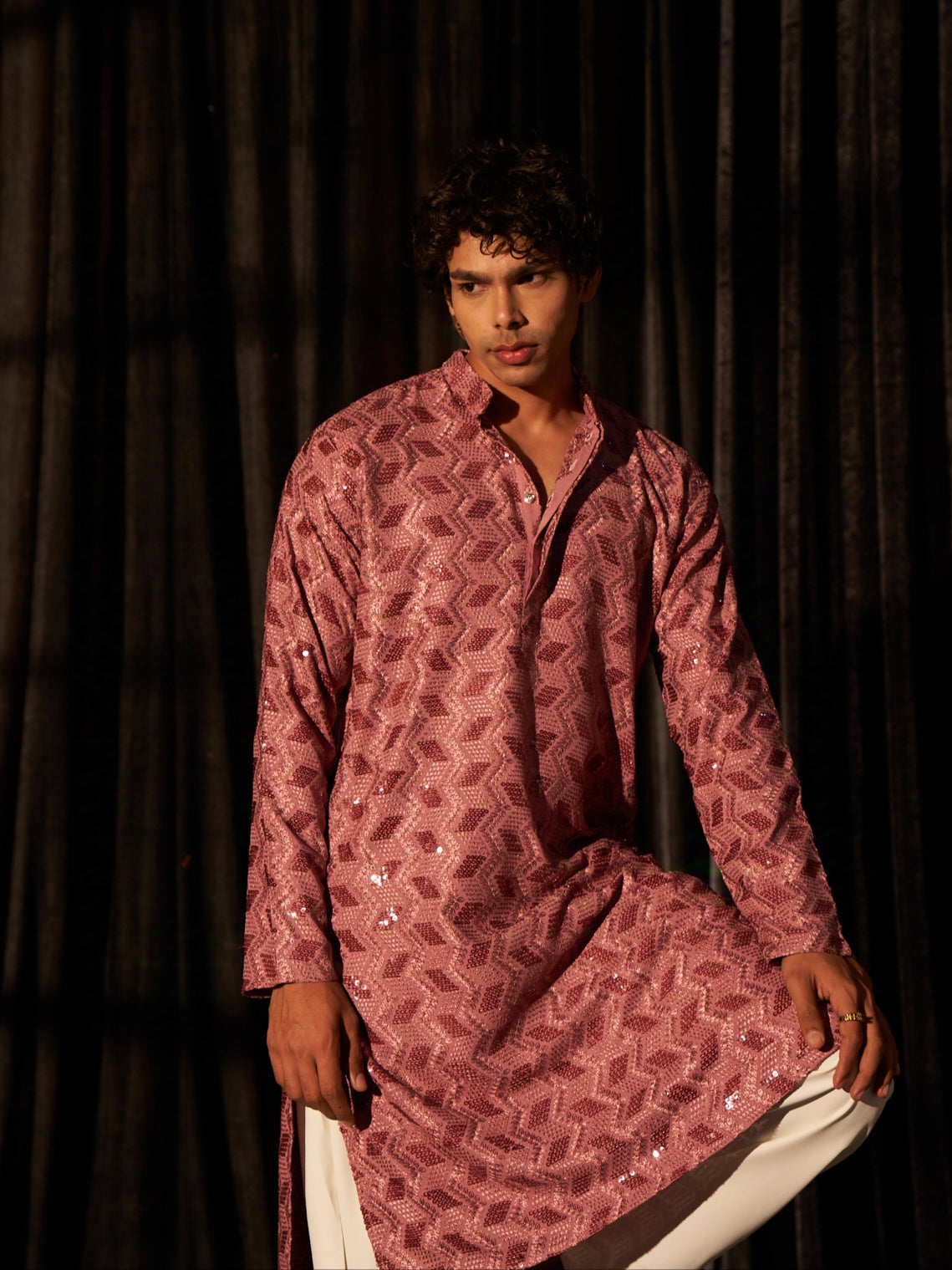 Men's Geometric Pattern Gajri Kurta