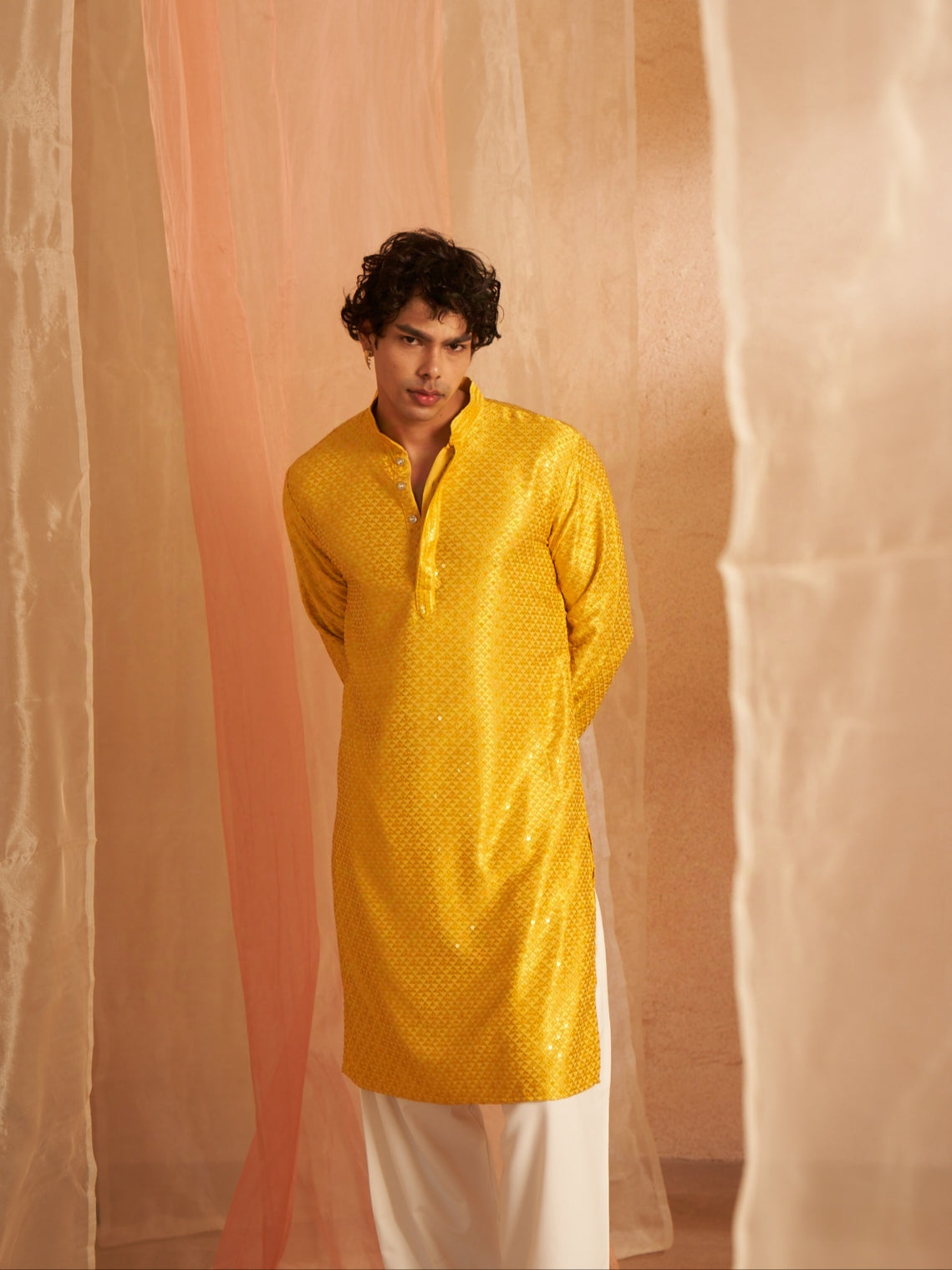 Men’s Chikankari Yellow Kurta