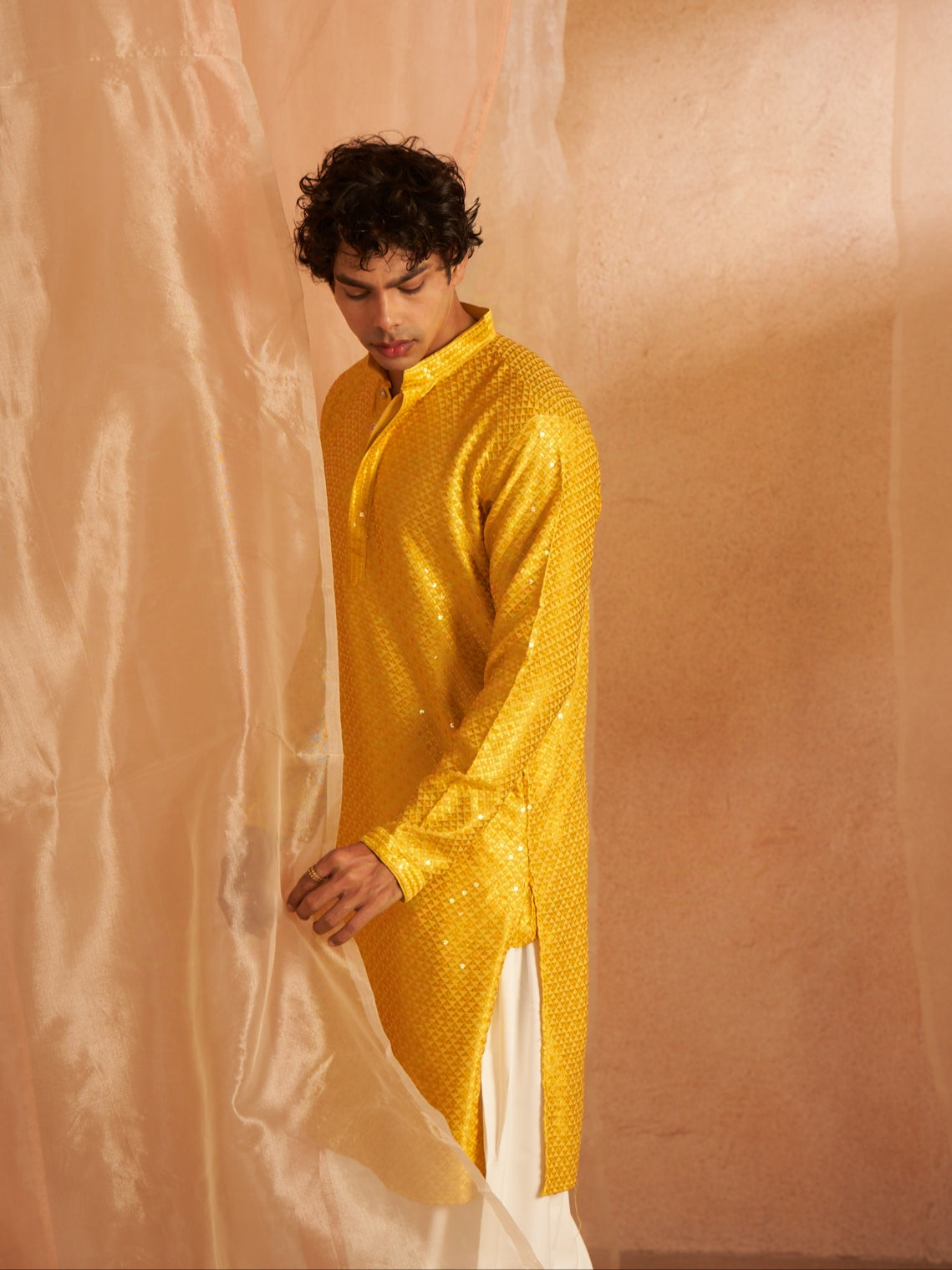 Men’s Chikankari Yellow Kurta