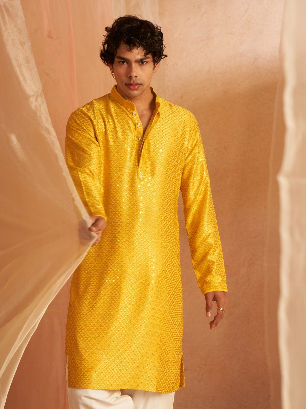 Men’s Chikankari Yellow Kurta