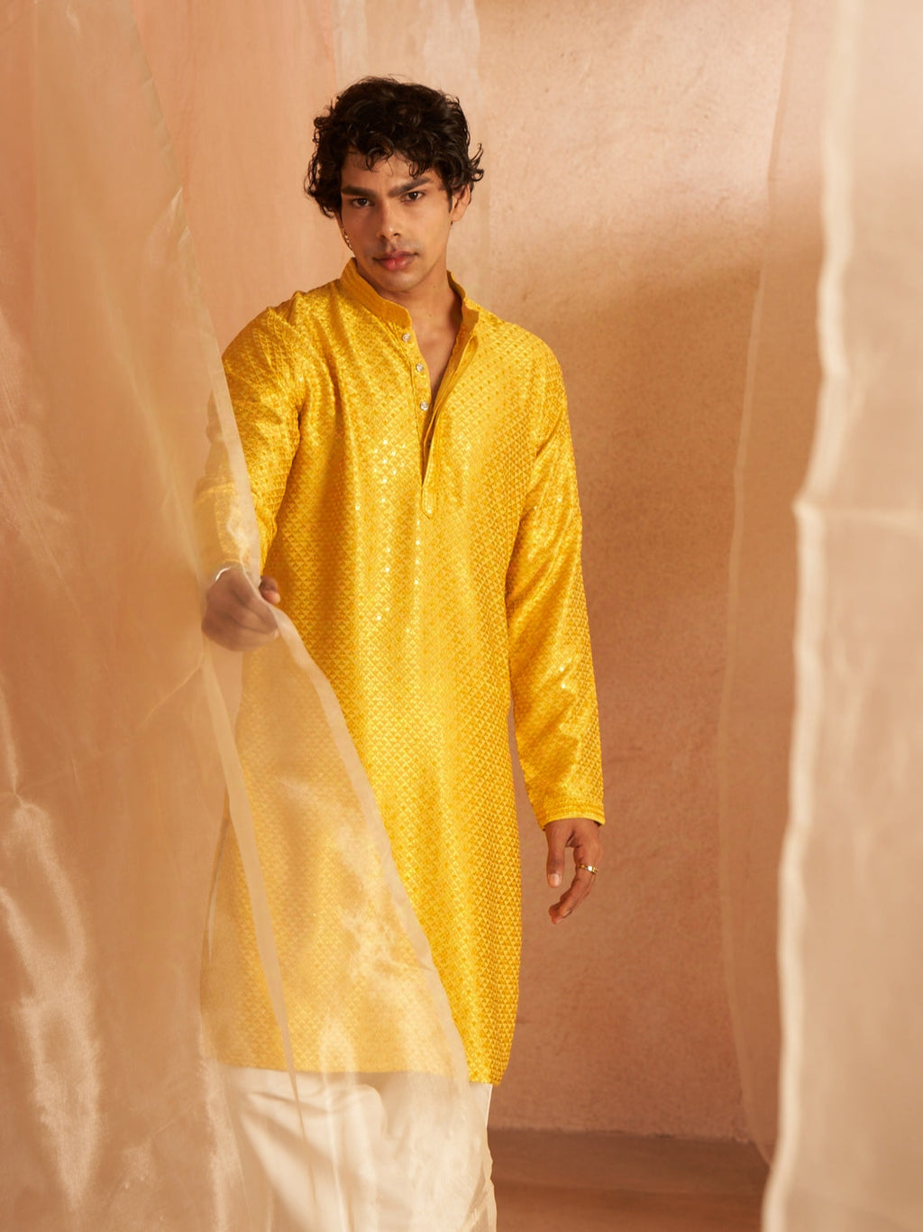 Men’s Chikankari Yellow Kurta