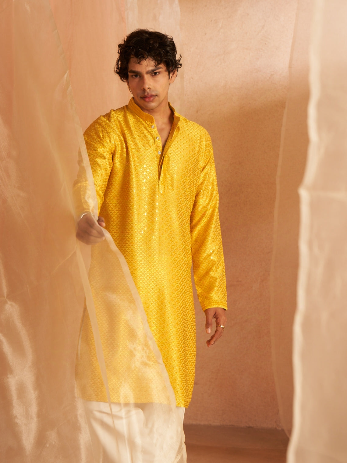 Men’s Chikankari Yellow Kurta