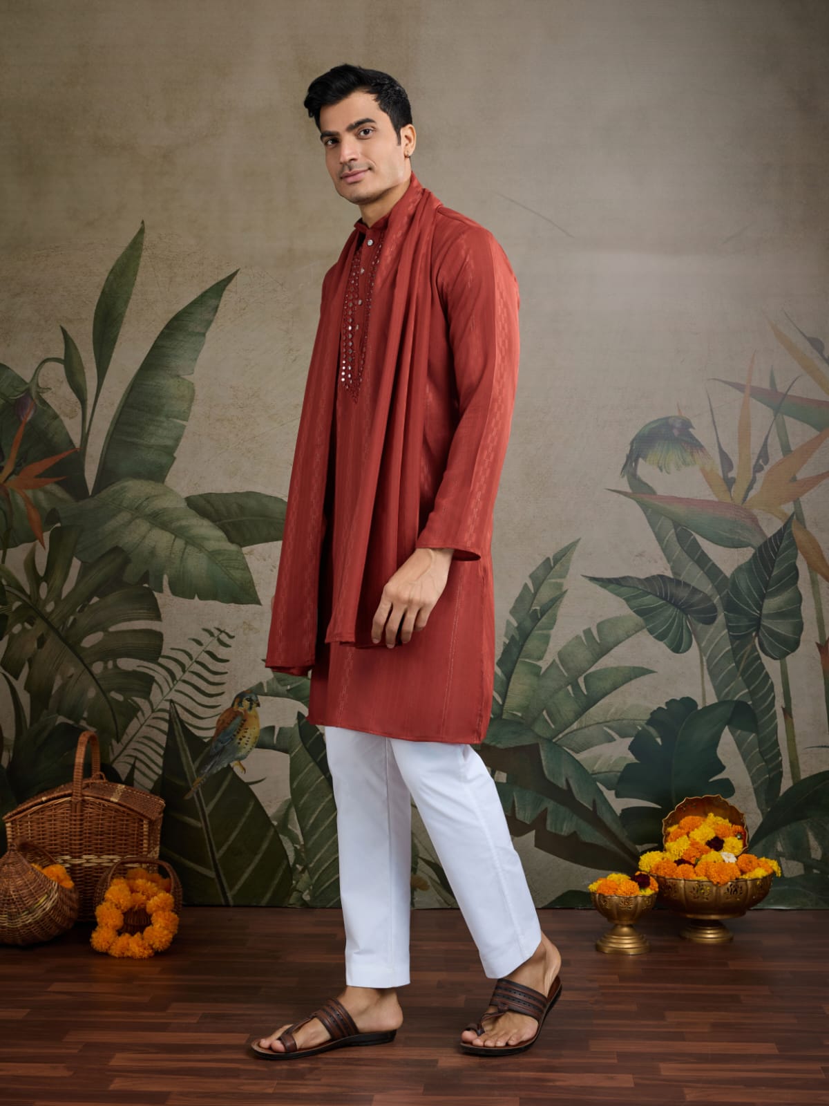Men's Royal Reflection Mirror Work Marun Kurta Set