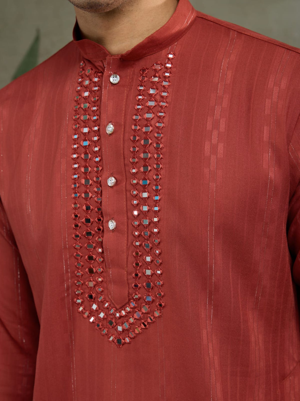 Men's Royal Reflection Mirror Work Marun Kurta Set
