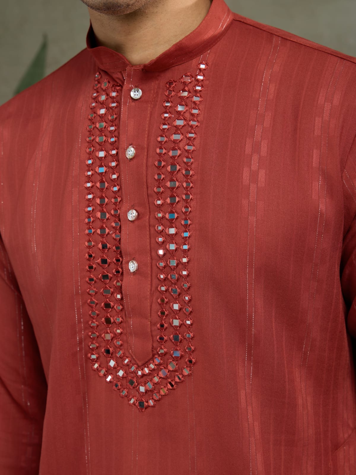 Men's Royal Reflection Mirror Work Marun Kurta Set