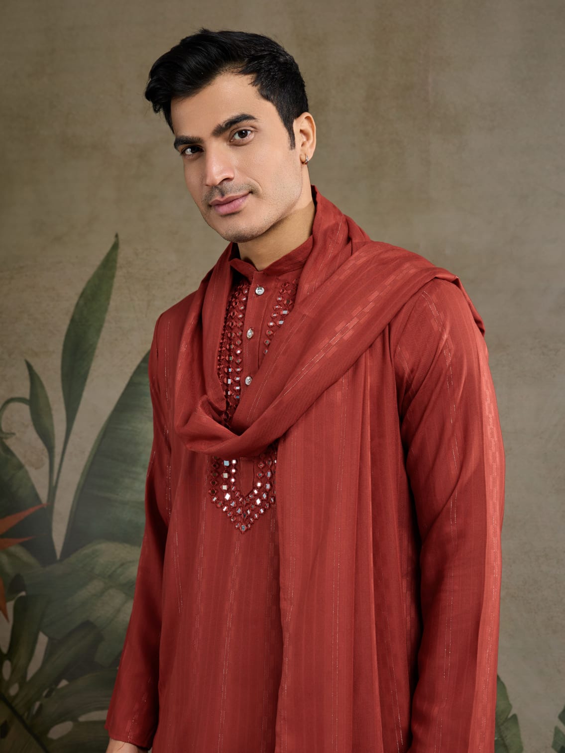 Men's Royal Reflection Mirror Work Marun Kurta Set