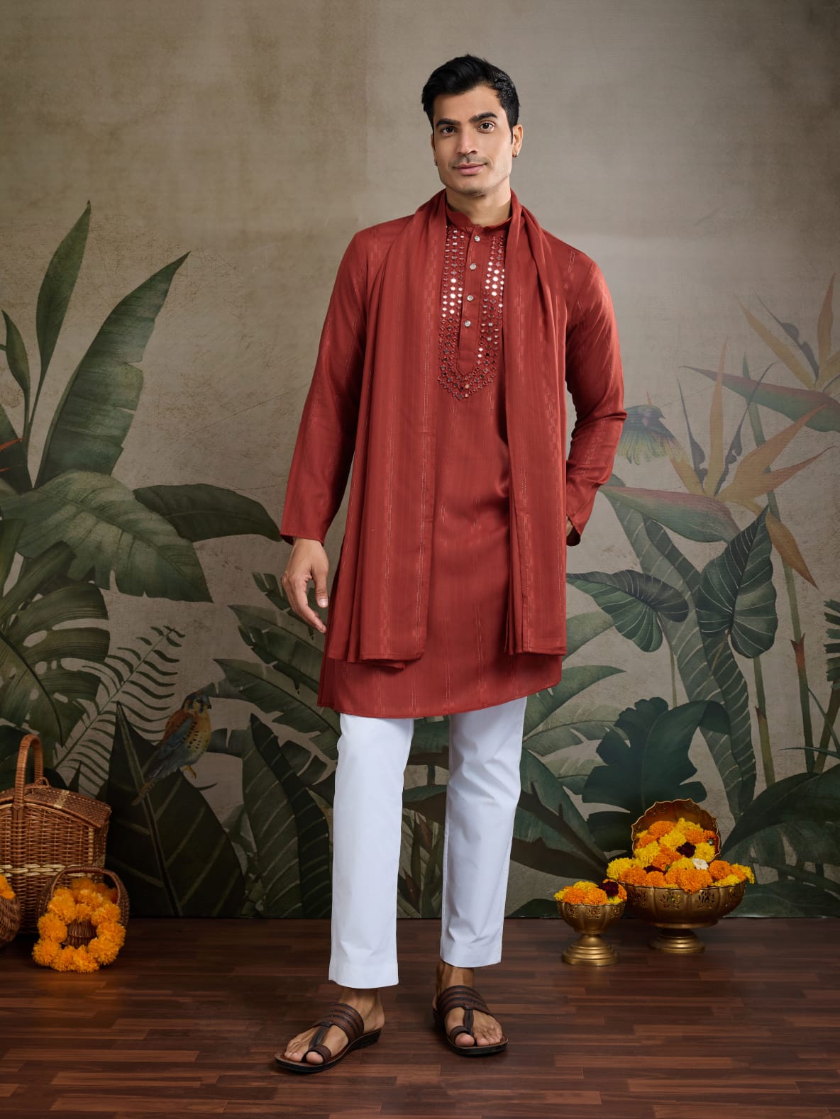 Men's Royal Reflection Mirror Work Marun Kurta Set