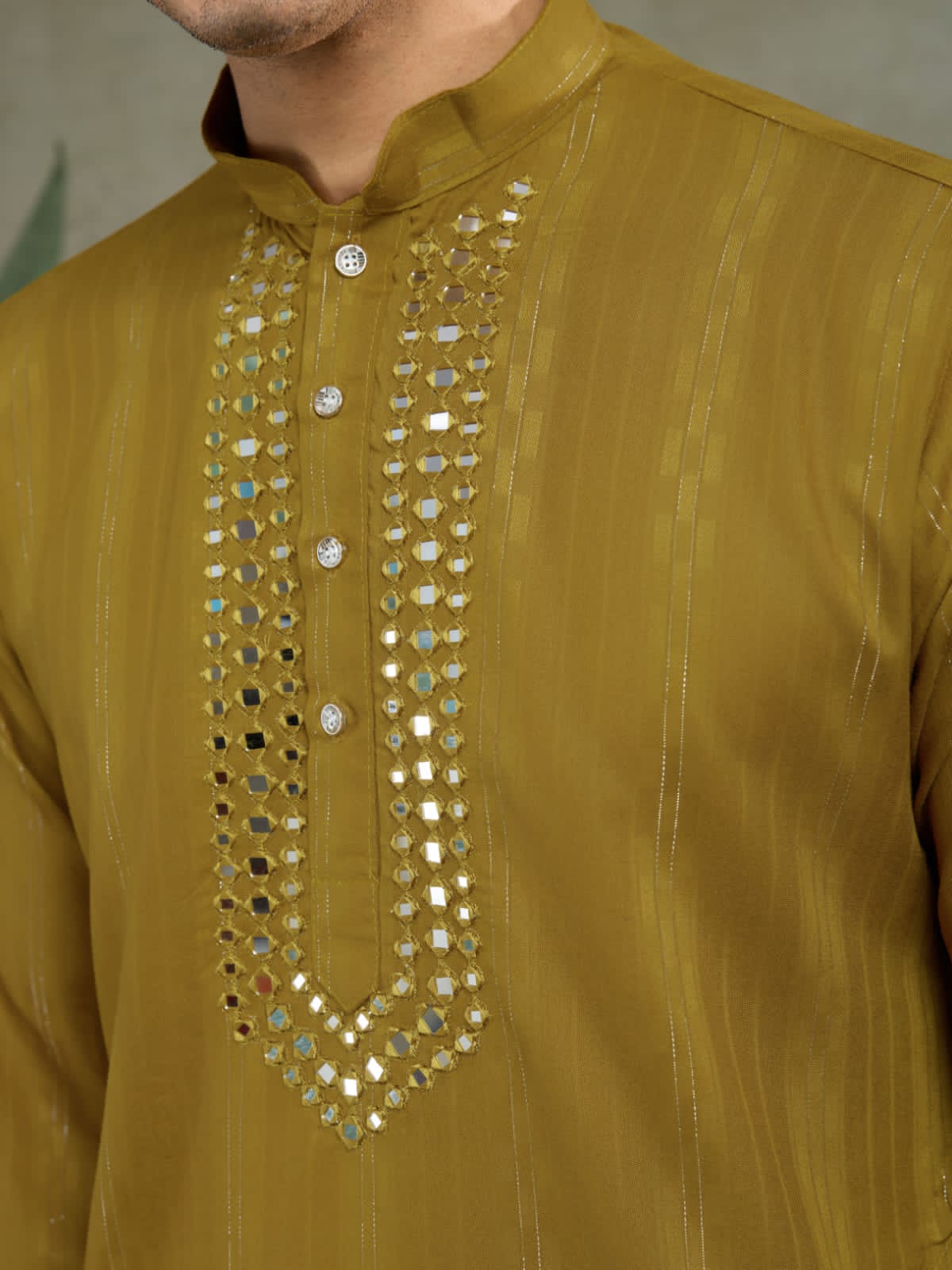 Men's Royal Reflection Mirror Work Mustard Yellow Kurta Set