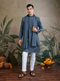 Men's Royal Reflection Mirror Work Slate Blue Kurta Set
