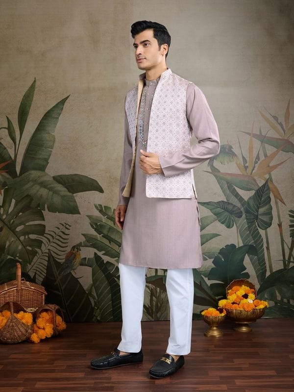 Royal Charm Viscose Silk Mauve Lavender Kurta Koti Set